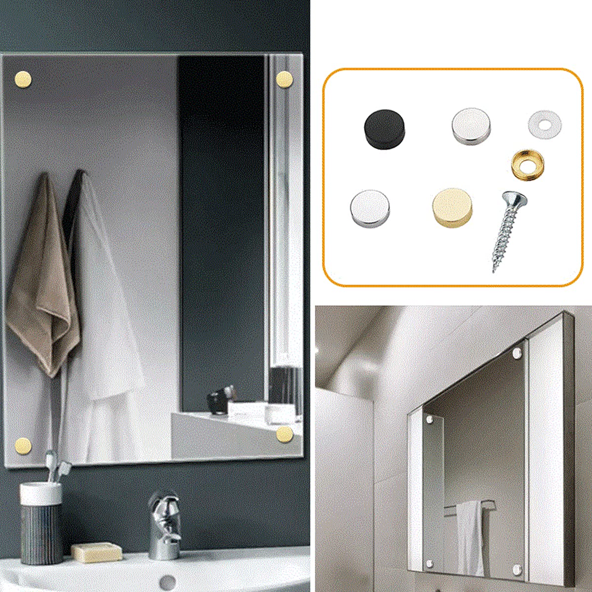 8-Piece Pure Copper Mirror Screw Caps - 22mm Silver Decorative Cover Nails & Standoff Screws for Bathroom Mirrors, Advertising Displays & DIY Fasteners - Perfect for Home Decor, Retail Signage & Furniture Assembly