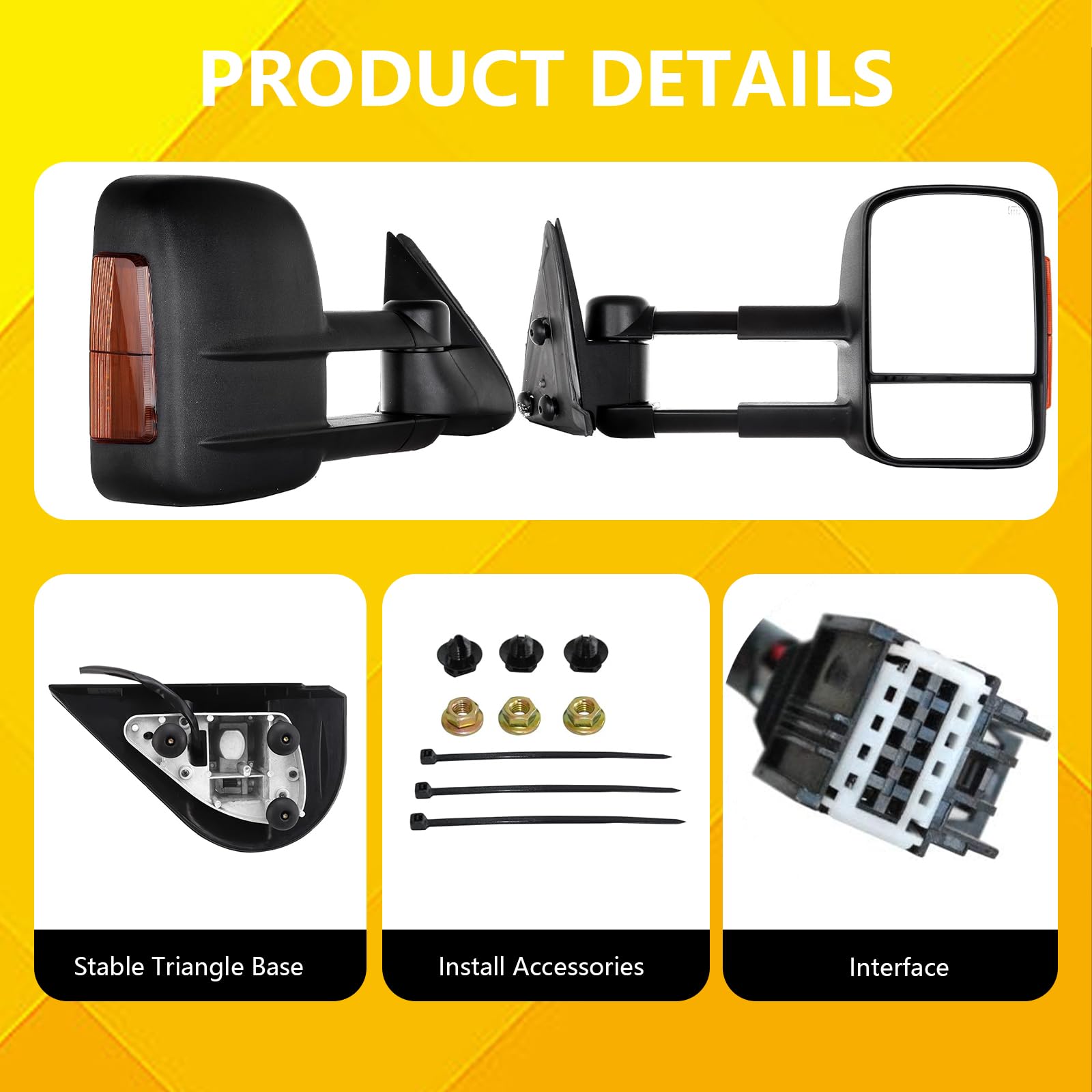 Heavy Duty Towing Mirrors for 2007-2014 Chevy Silverado 1500/2500/3500 HD, Tahoe, GMC Sierra, Yukon, Suburban & Avalanche - Power Heated Manual Folding Black Mirrors with Amber LED Turn Signals | Perfect for RV Towing, Camping & Off-Road Adventures