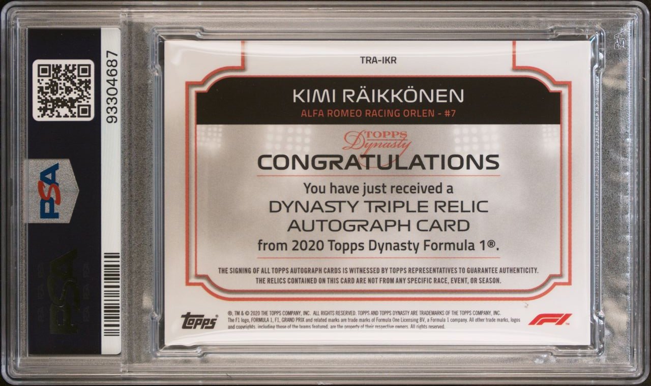 PSA 9 & 10 Kimi Raikkonen #TRA IKR Autograph Triple Relic 2020 Dynasty F1 Racing Card - Perfect for F1 Collectors, Sports Memorabilia Enthusiasts & Racing Fans Display