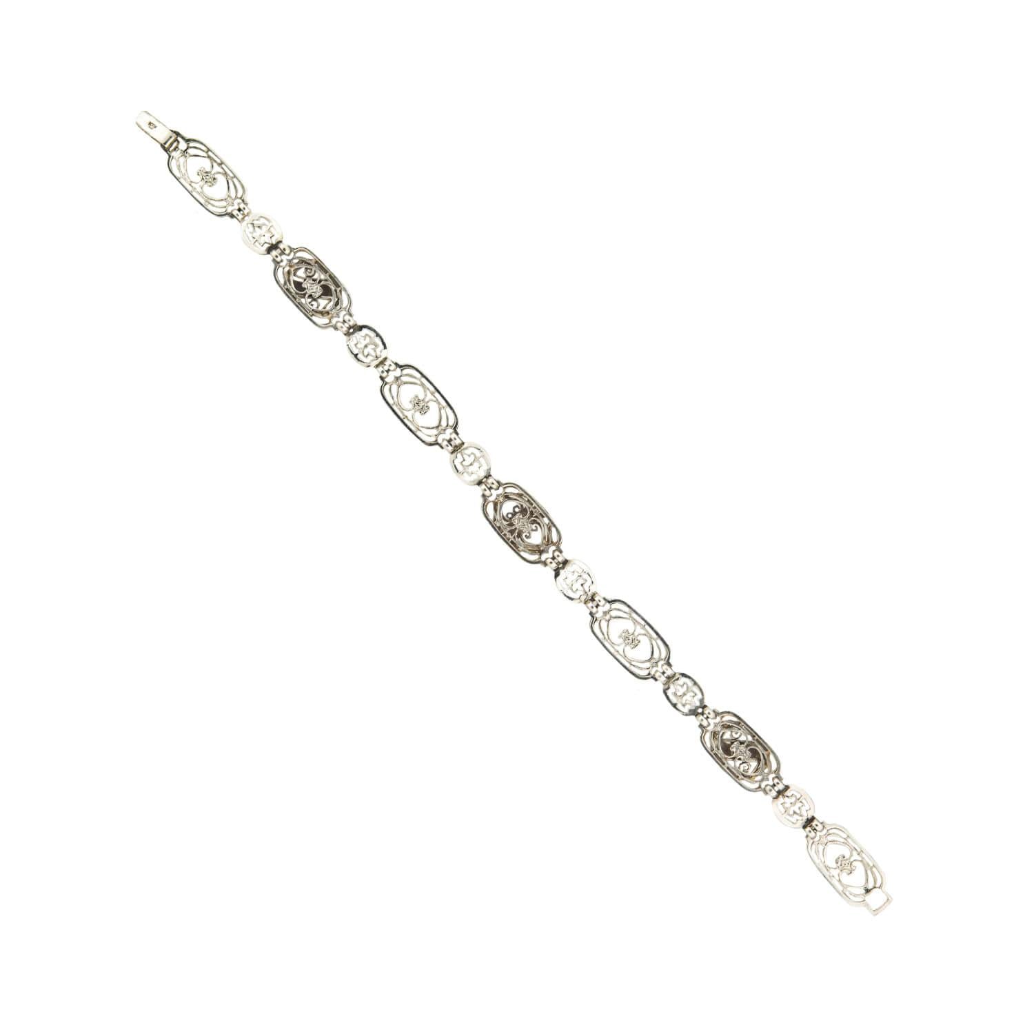 10k/Platinum Art Deco Diamond Filigree Bracelet - Vintage Inspired Jewelry for Women - Perfect for Weddings, Parties & Special Occasions