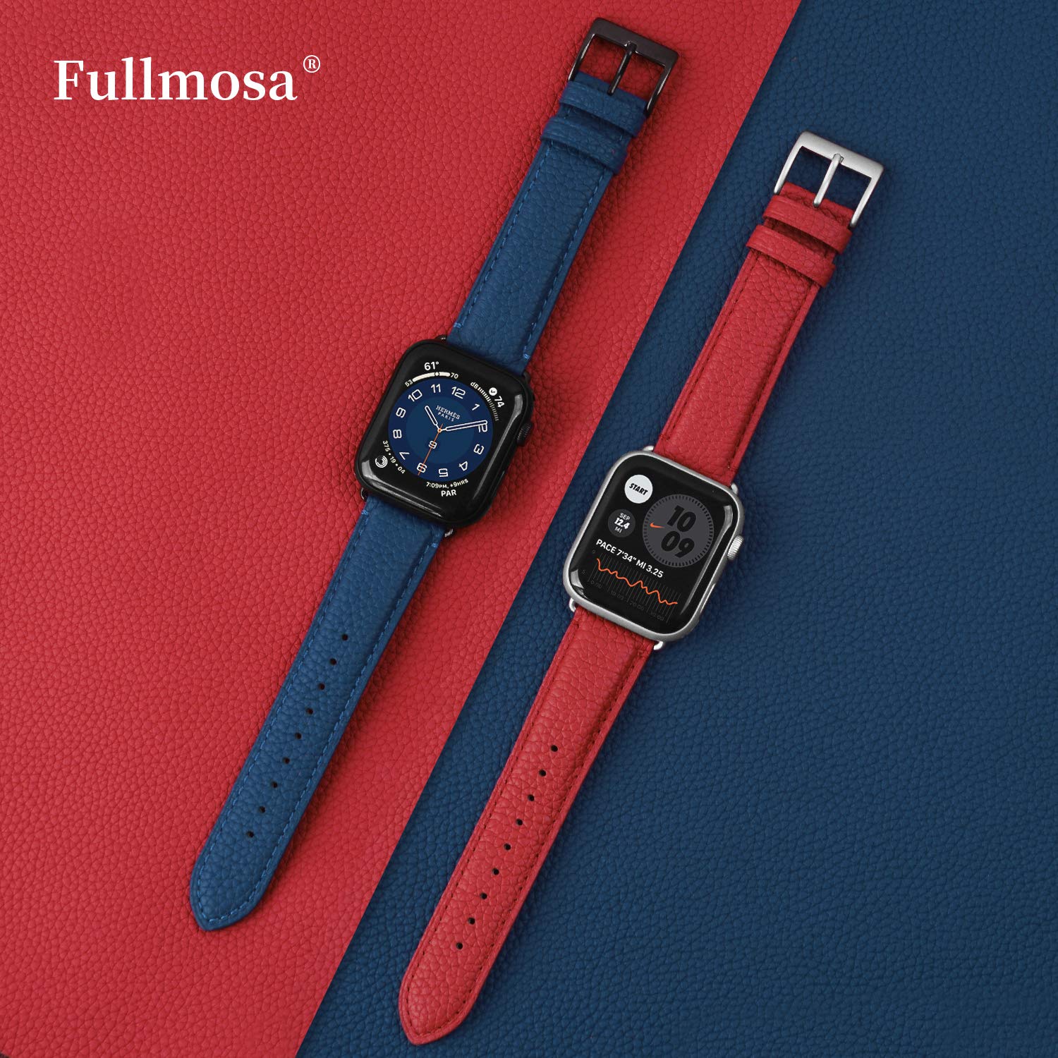 Premium Fullmosa Leather Apple Watch Bands for 38mm 40mm 41mm 42mm 44mm 45mm 49mm - Compatible with Series 9/8/7/6/5/4/3/2/1/SE/Ultra 2 - Stylish Dressy Strap with Case for Women - Perfect for Work, Parties & Everyday Wear