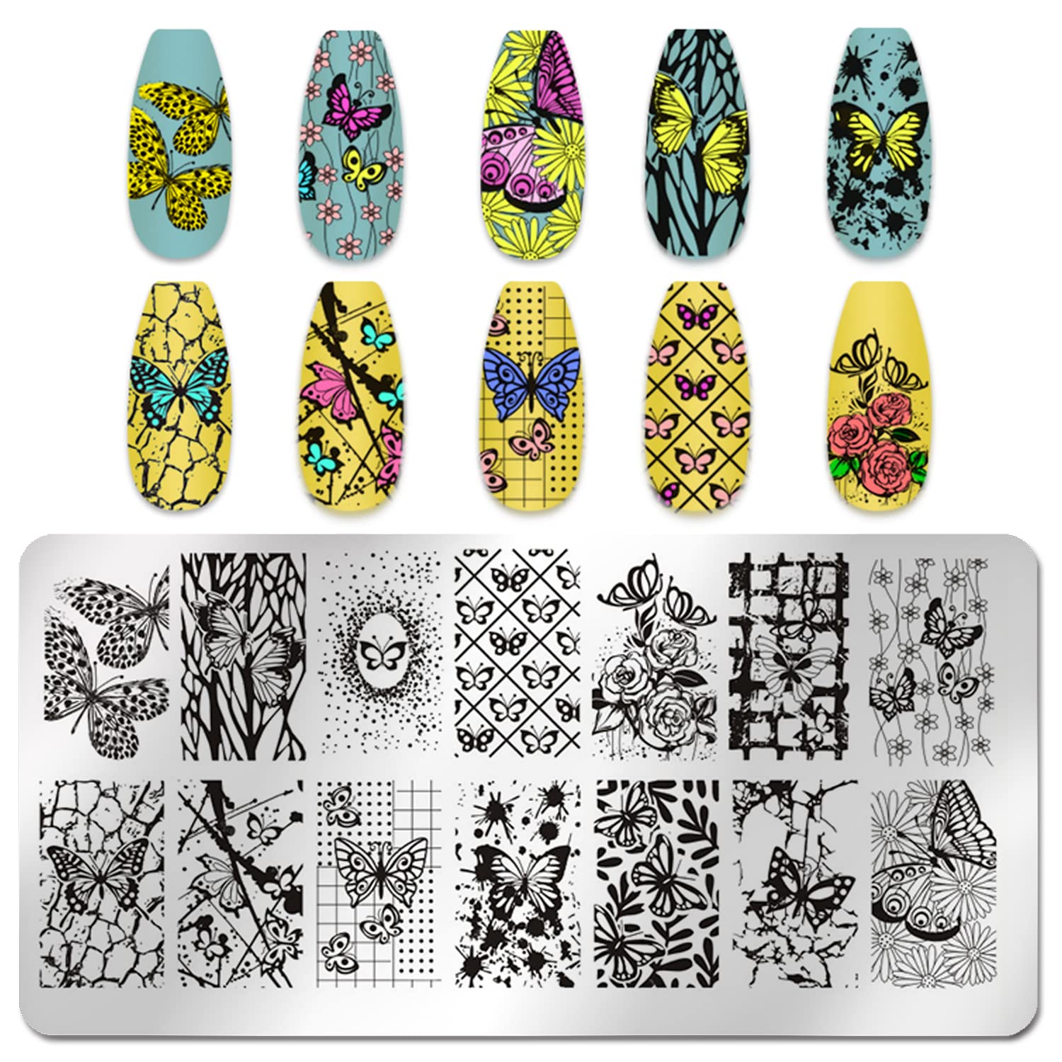 WOKOTO 6Pcs Butterfly Nail Stamping Plates - Floral & Feather Nail Art Stamping Kit for DIY Manicure - Perfect for Salon, Home Use, and Professional Nail Designs