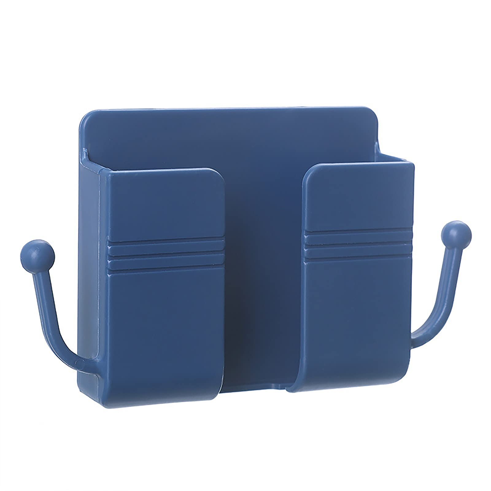 Overmal Self-Adhesive Wall Mount Phone Holder - Plastic Charging Stand with Storage Box for Remote & Phone - Space Saving Bedroom Organizer (Blue, 1pc) | Perfect for Nightstand, Office Desk & Small Space Organization
