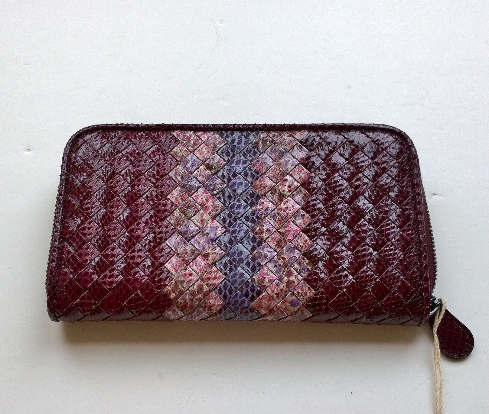 Bottega Veneta Purple Plum Elaphe Print Leather Wallet for Women | Luxury Designer Wallet for Everyday Use & Travel