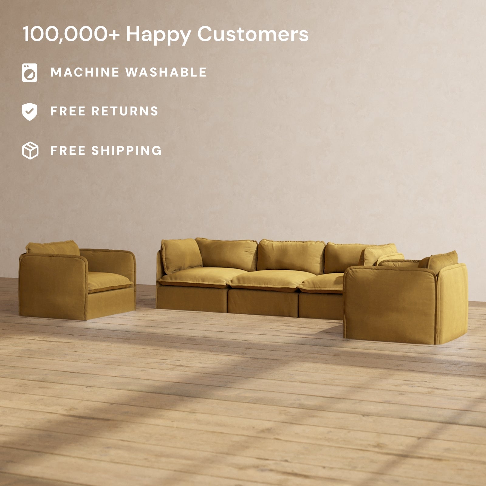 Premium Modular 3-Seater Sofa & Armchair Set in Toffee Brown - Comfortable L-Shaped Sectional Couch for Living Room, Lounge & Family Room Relaxation
