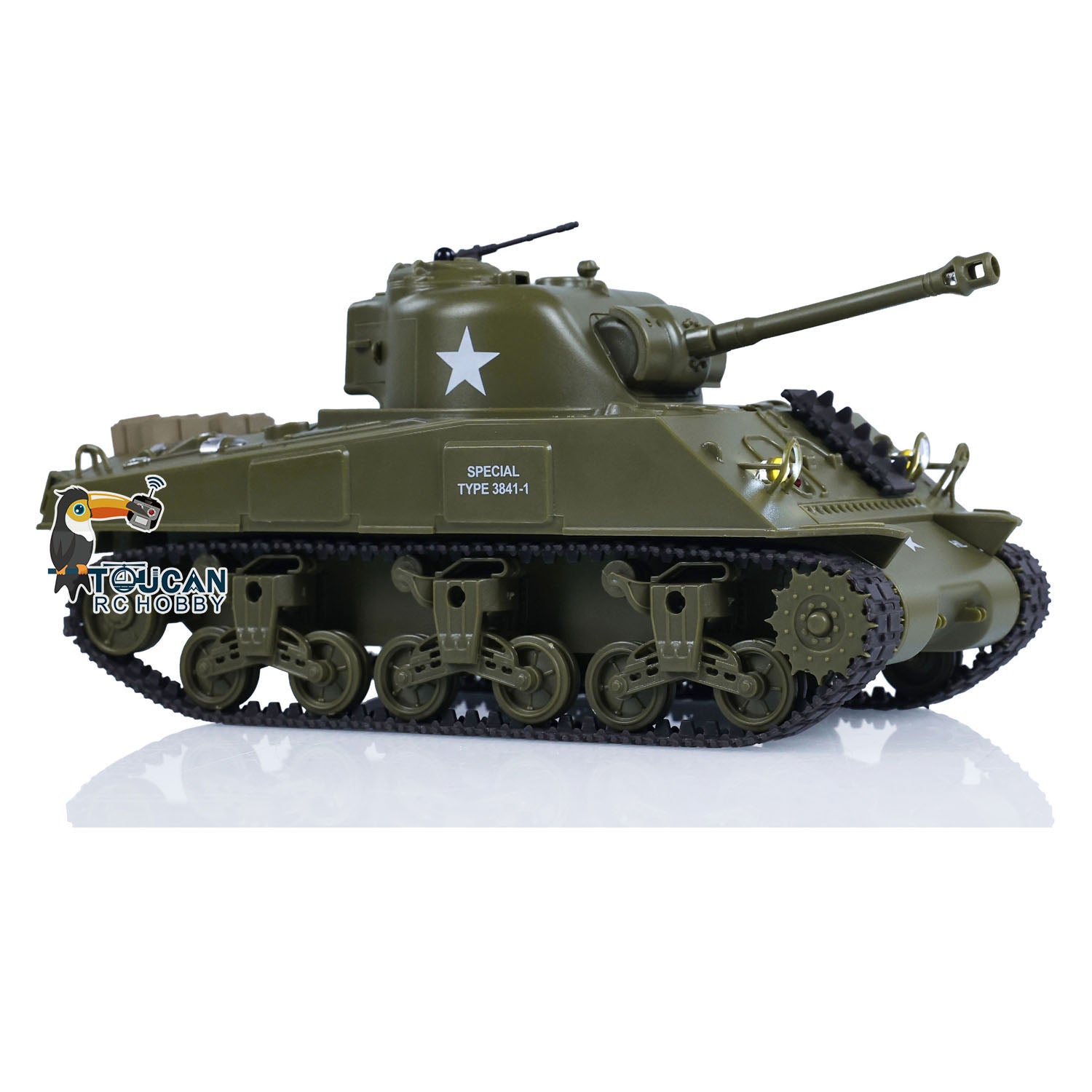 1/30 Heng Long Plastic RC Battle Tank Sherman M4A3 3841-01 2.4G Remote Control Military Vehicle - Painted & Assembled - WWII Tank Model for Collectors & Battle Simulation Games