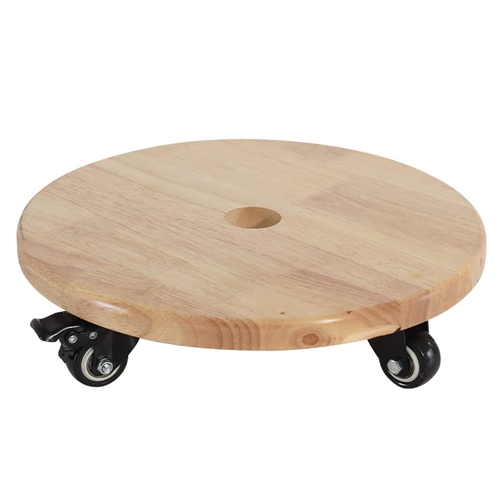 Heavy Duty Wooden Flower Pot Stand with Wheels - 24cm Round Plant Caddy Trolley for Indoor & Outdoor Use - Garden Container Holder for Plants, Flowers & Decor