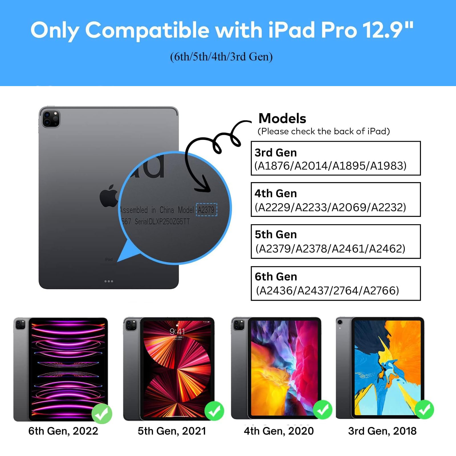 Premium Keyboard Case for iPad Pro 12.9 Inch (6th/5th/4th/3rd Gen) - 7 Color Rainbow Backlit, Wireless Multi-Touch Trackpad, 360° Rotatable Stand with Apple Pencil Holder | Slim Protective Cover with Long Battery Life | Perfect for Work, Study & Travel