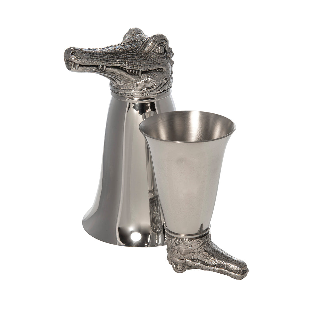 Pewter Alligator Stirrup Cup Jigger 2.5oz - Perfect for Bourbon, Whiskey & Cocktail Serving - Southern Style Barware for Home & Party Use