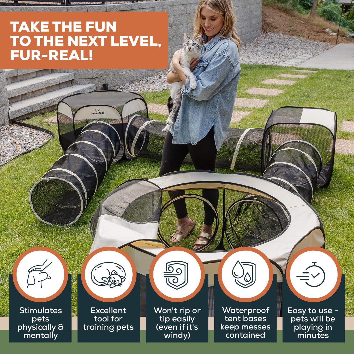 **Large Indoor-Outdoor Cat Playpen Enclosure – Durable Cat Tents & Tunnels for Cats, Dogs, Kittens, Puppies, Ferrets & Small Pets – Portable Catio, Condo & Play Area – Perfect for Home, Backyard & Travel**