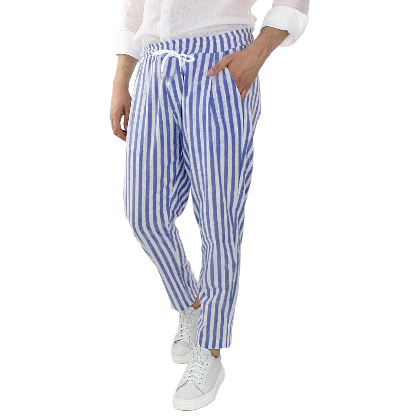 **Men's Cotton Striped Sweat Shorts - Breathable Casual Linen Waist Pants for Gym, Running & Summer Outdoor Activities**