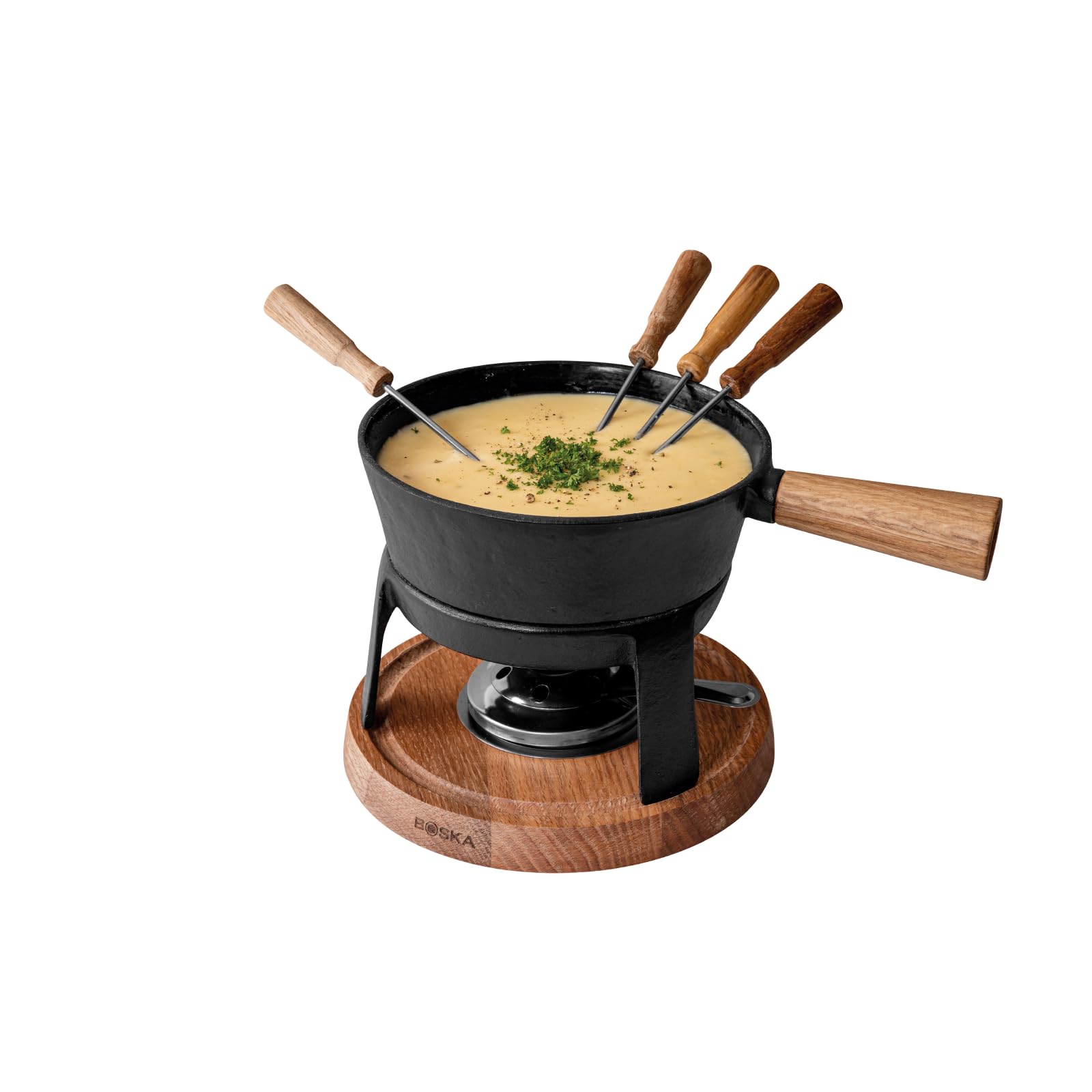 Boska Premium Black Cast Iron Fondue Pot Set - Perfect for Cheese, Meat & Chocolate - Works on All Stove Types - 4-Person Fondue Party Kit - Ideal for Weddings, Dinner Parties & Cozy Family Nights