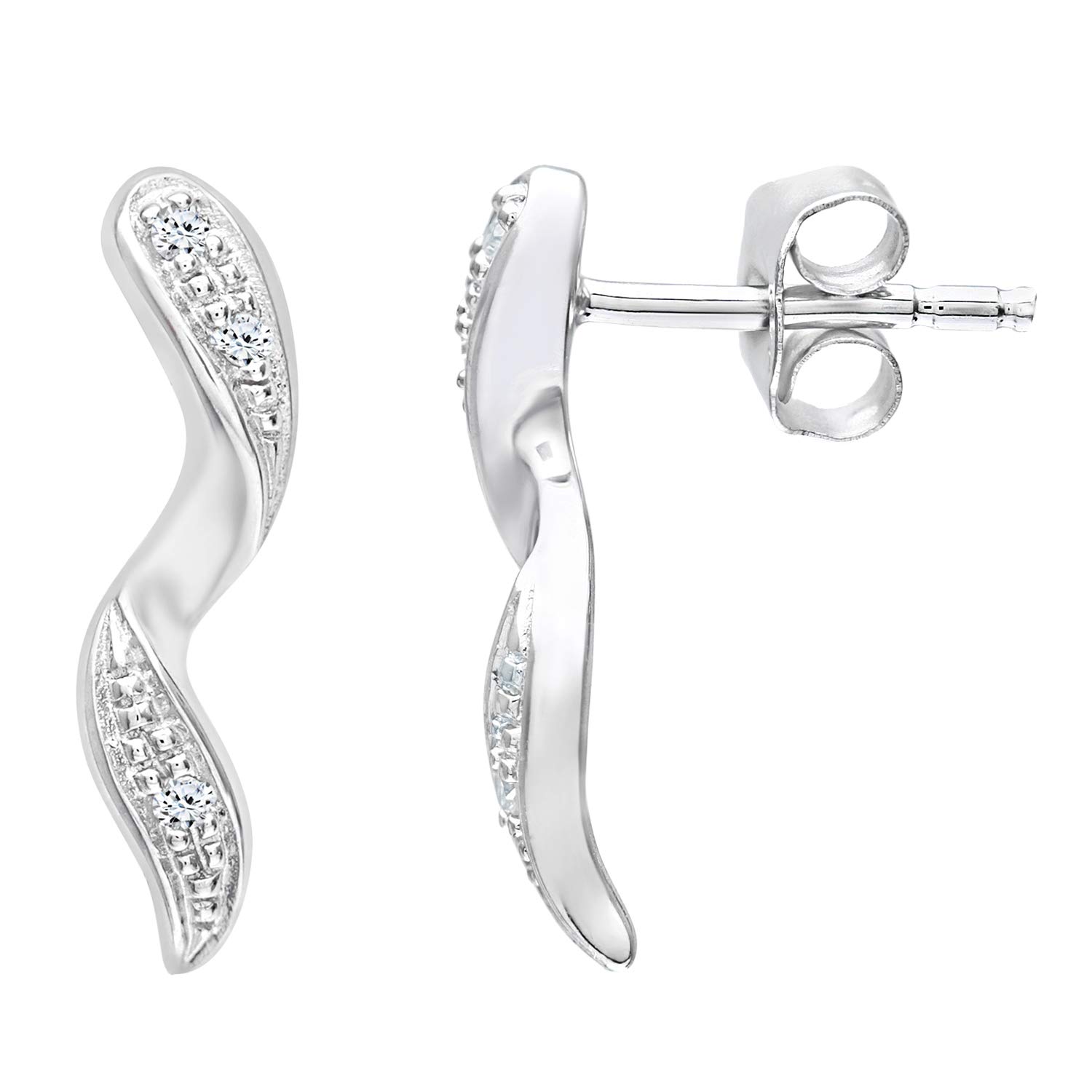 9ct White Gold Women’s Diamond Earrings - Elegant Twist Design Stud Earrings for Everyday Wear & Special Occasions - by Elegano