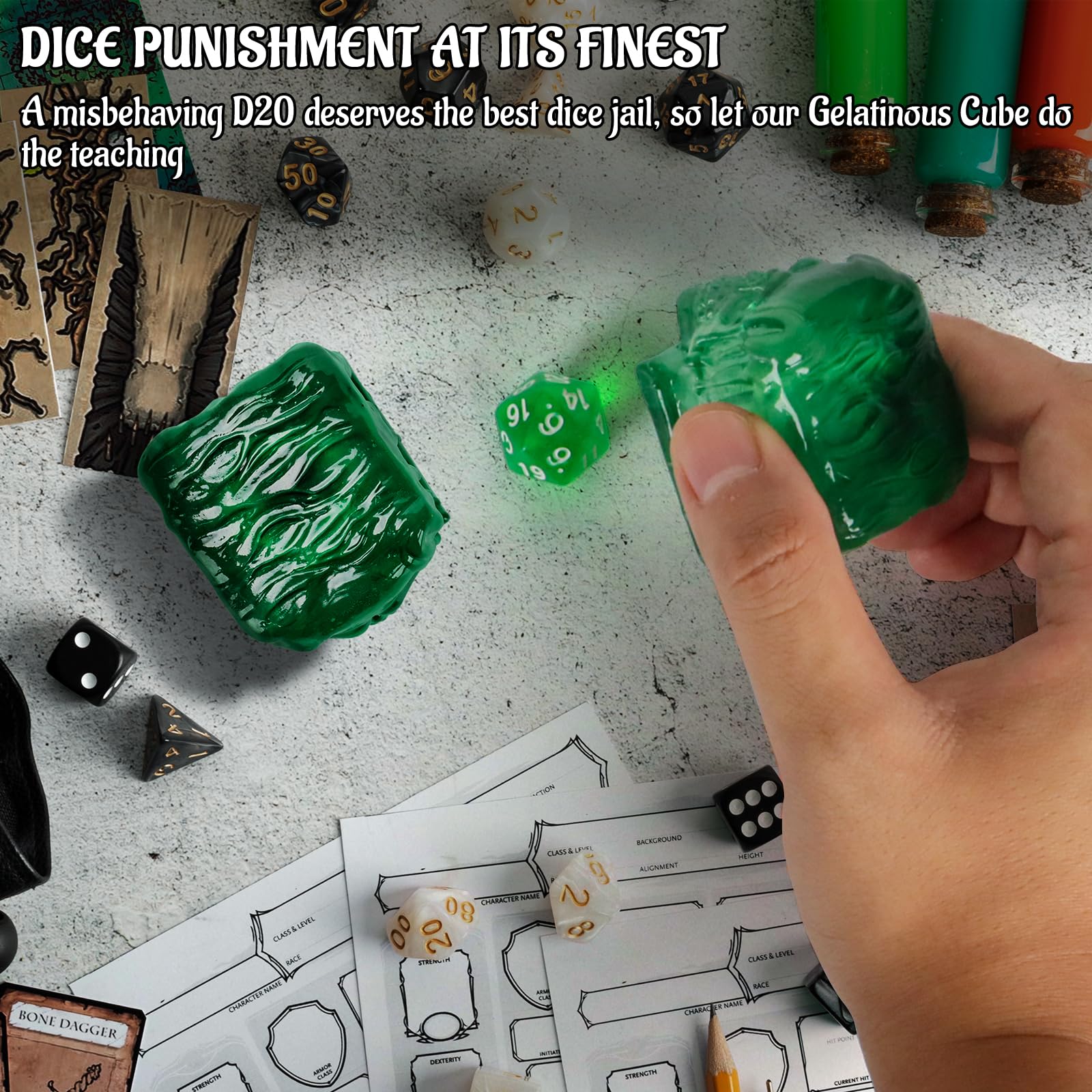 Skull Gelatinous Cube Dice Holder - Translucent Resin Dice Cage for DND - Perfect Tabletop RPG Accessories & Gifts for Gamers - Ideal for D&D Sessions, Board Game Nights & Roleplaying Adventures