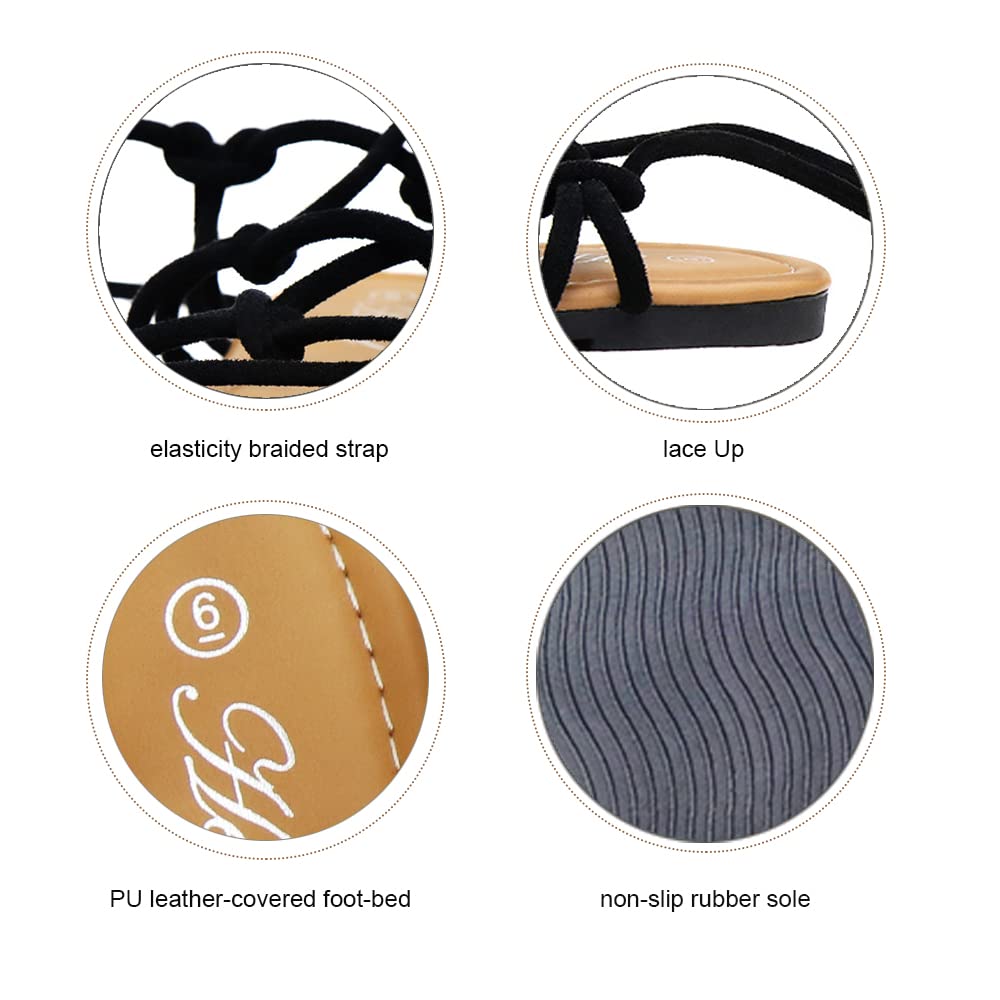 Women's Open Toe Gladiator Sandals - Lace Up Roman Flat Sandals for Summer | Comfortable Slip On Casual Shoes for Beach, Vacation & Daily Wear