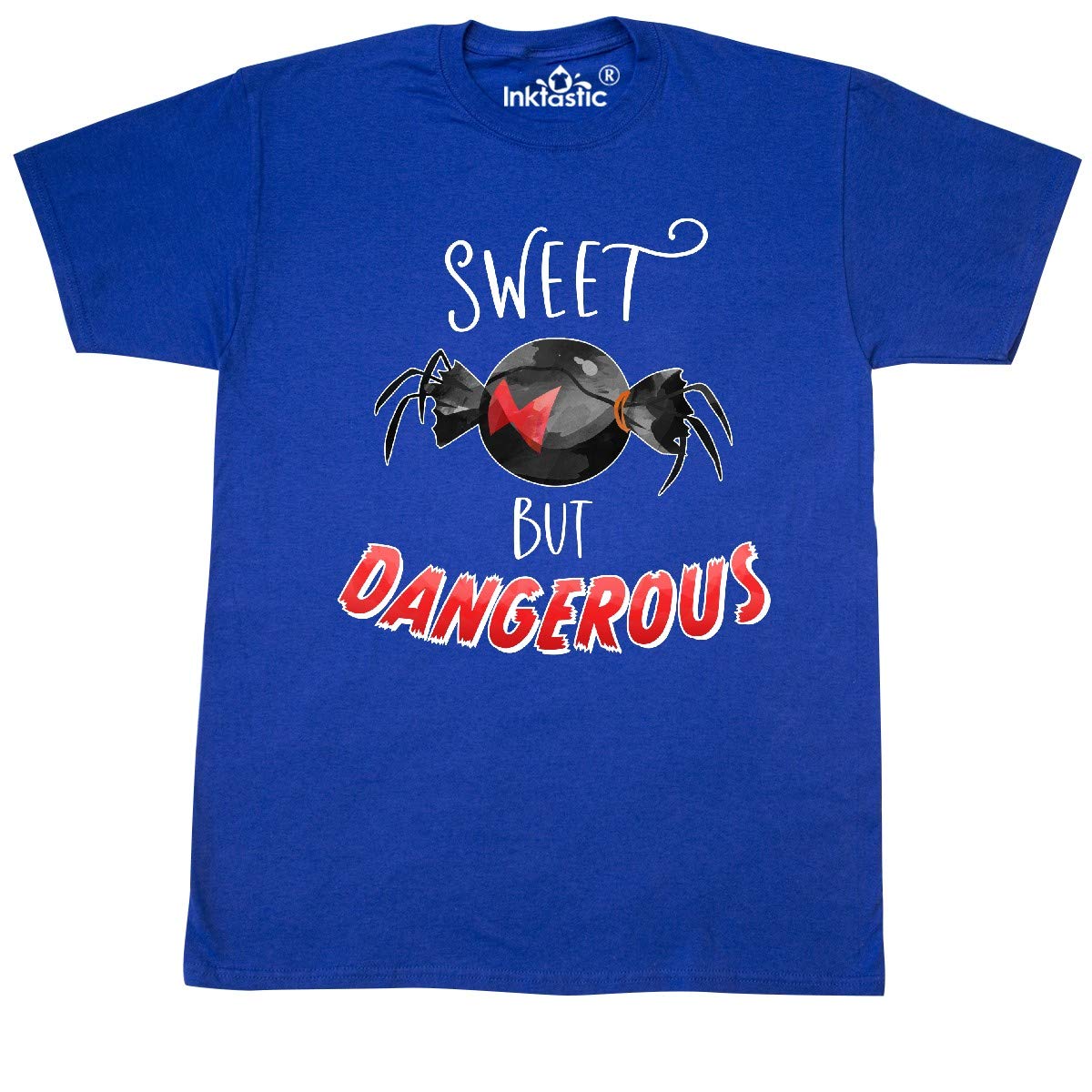 Inktastic Sweet But Dangerous Black Widow Spider Graphic Candy T-Shirt for Women - Funny Halloween Costume & Gothic Lover Gift