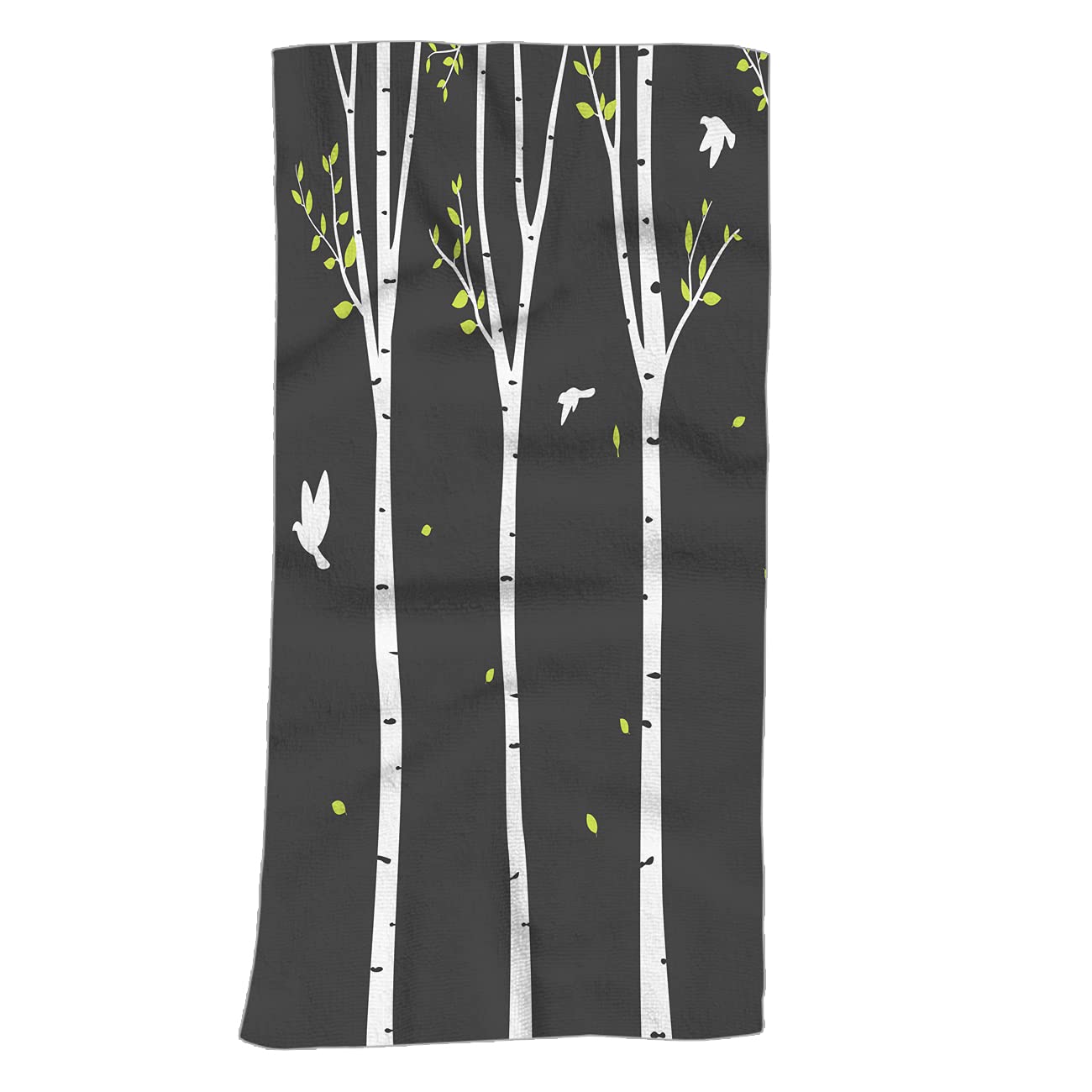 Swono 15x30 Inch Cotton Hand Towel - Soft Cartoon Birch Tree with Deer and Birds Design for Bathroom, Spa, Gym, Yoga & Beach | Absorbent Washcloths for Kitchen, Travel & Home Decor