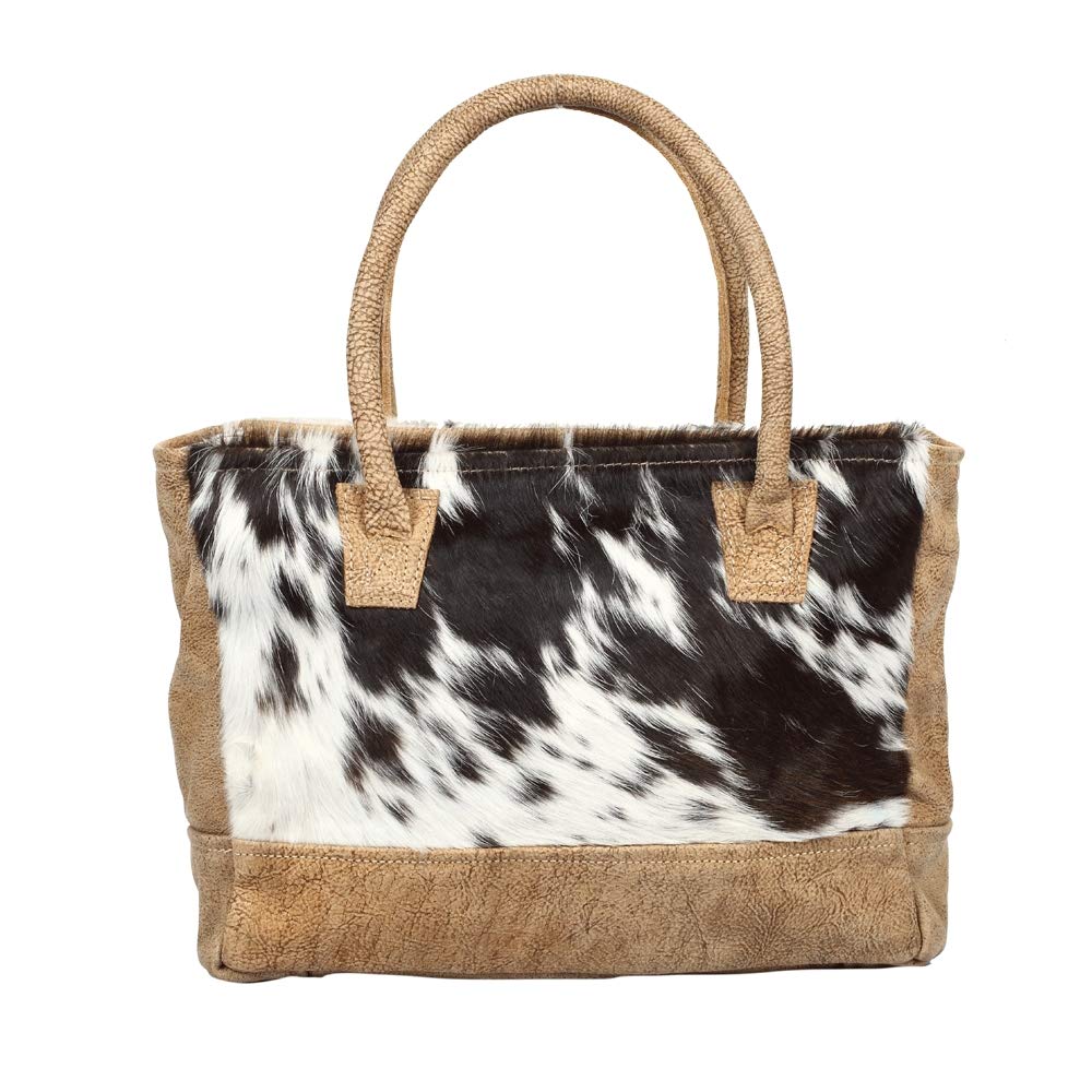 Myra Bag Black & White Cowhide Leather Handbag for Women - 13.5
