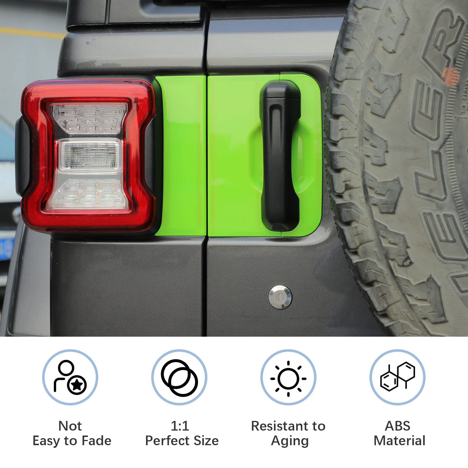 Jeep Wrangler JL JLU & Gladiator JT Tailgate Handle Panel Trim Cover (2018-2025) - Durable Exterior Accessories in Green - Perfect for Off-Roading & Car Customization