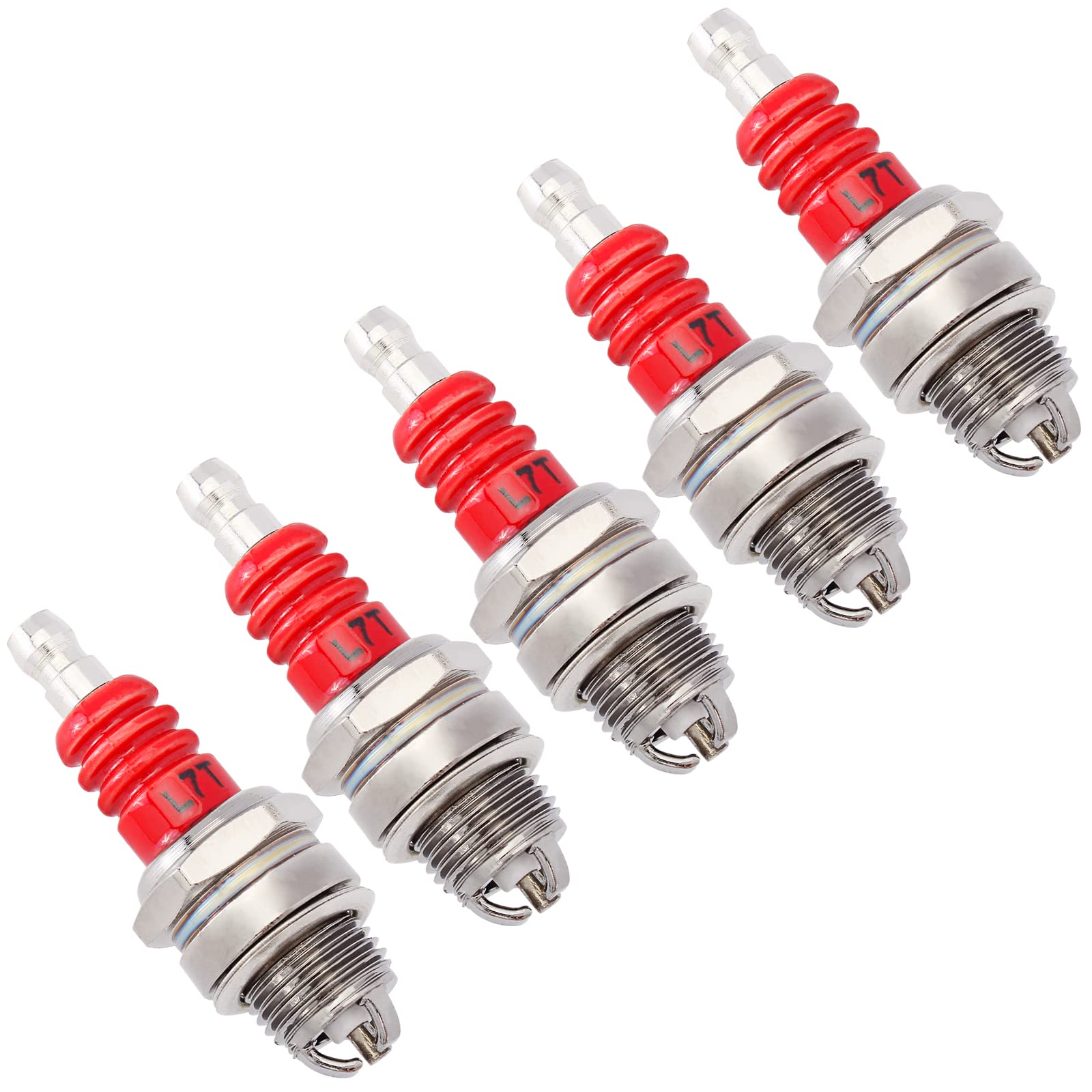 5Pcs L7T 3 Electrode Spark Plugs for 33cc 43cc 47cc 49cc 2-Stroke Engines - Compatible with Mini Pocket Bikes, ATVs, Quads, Scooters, Trimmers, Blowers, Chainsaws, Brushcutters, Lawn Mowers - Perfect for Echo, Wacker & More Small Engine Power Tools