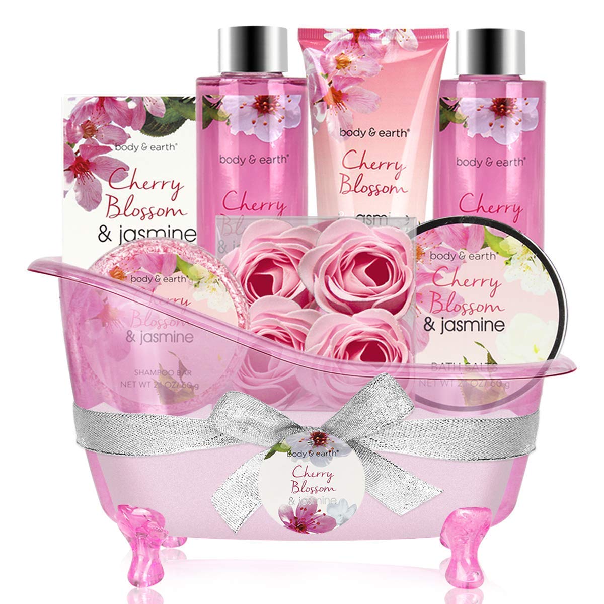Luxury Spa Gift Basket for Women - Cherry Blossom & Jasmine Bath & Body Set - Mother's Day Gift Ideas - Relaxing Self-Care & Birthday Present for Her - Perfect for Home Spa Nights, Bridal Showers & Special Occasions