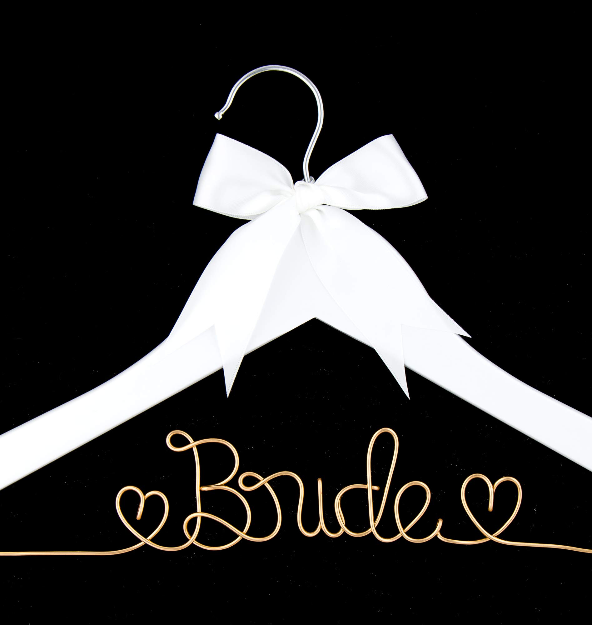 Elegant Wooden & Wire Wedding Dress Hanger for Bride - White with Light Gold Bow - Perfect for Bridal Gowns, Dresses & Special Occasions - Ideal for Wedding, Bridal Shower & Photo Shoots