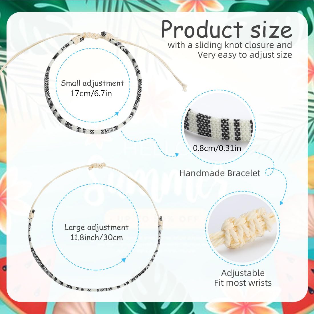 Surfer Beach Bracelet Set for Men & Women - 5pcs Handmade Boho Adjustable Wrap Bracelets & Anklets - Woven Beaded Jewelry for Summer Vacation, Music Festivals, Beach Parties & Boho Fashion
