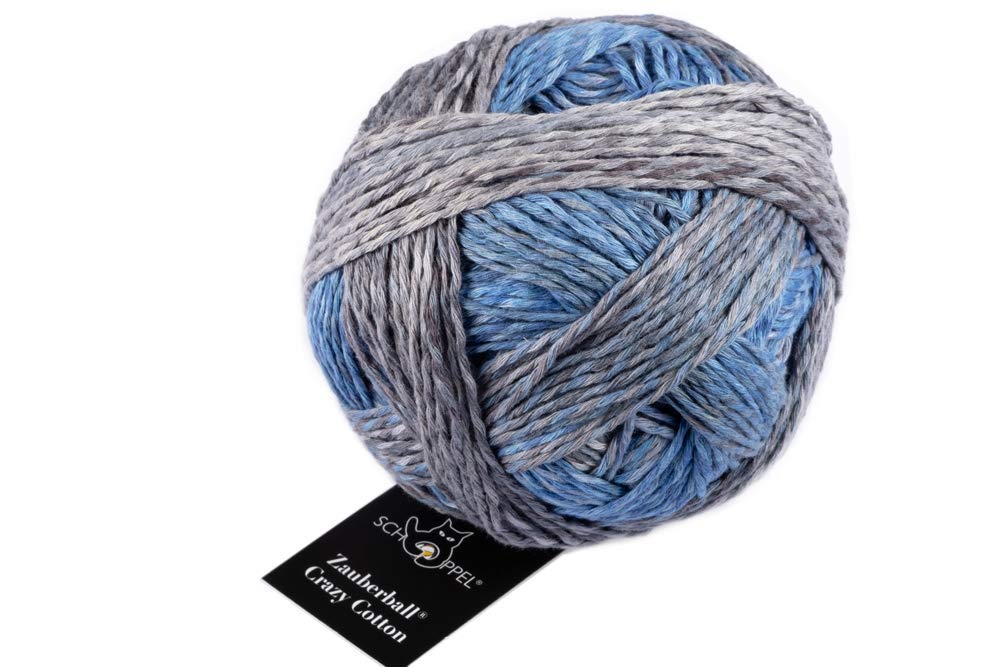 Schoppel Wolle - Zauberball Crazy Cotton Knitting Yarn - Deep Sea (#2390) - Premium Soft Cotton Yarn for Knitting, Crochet & DIY Crafts - Perfect for Sweaters, Scarves & Baby Clothes