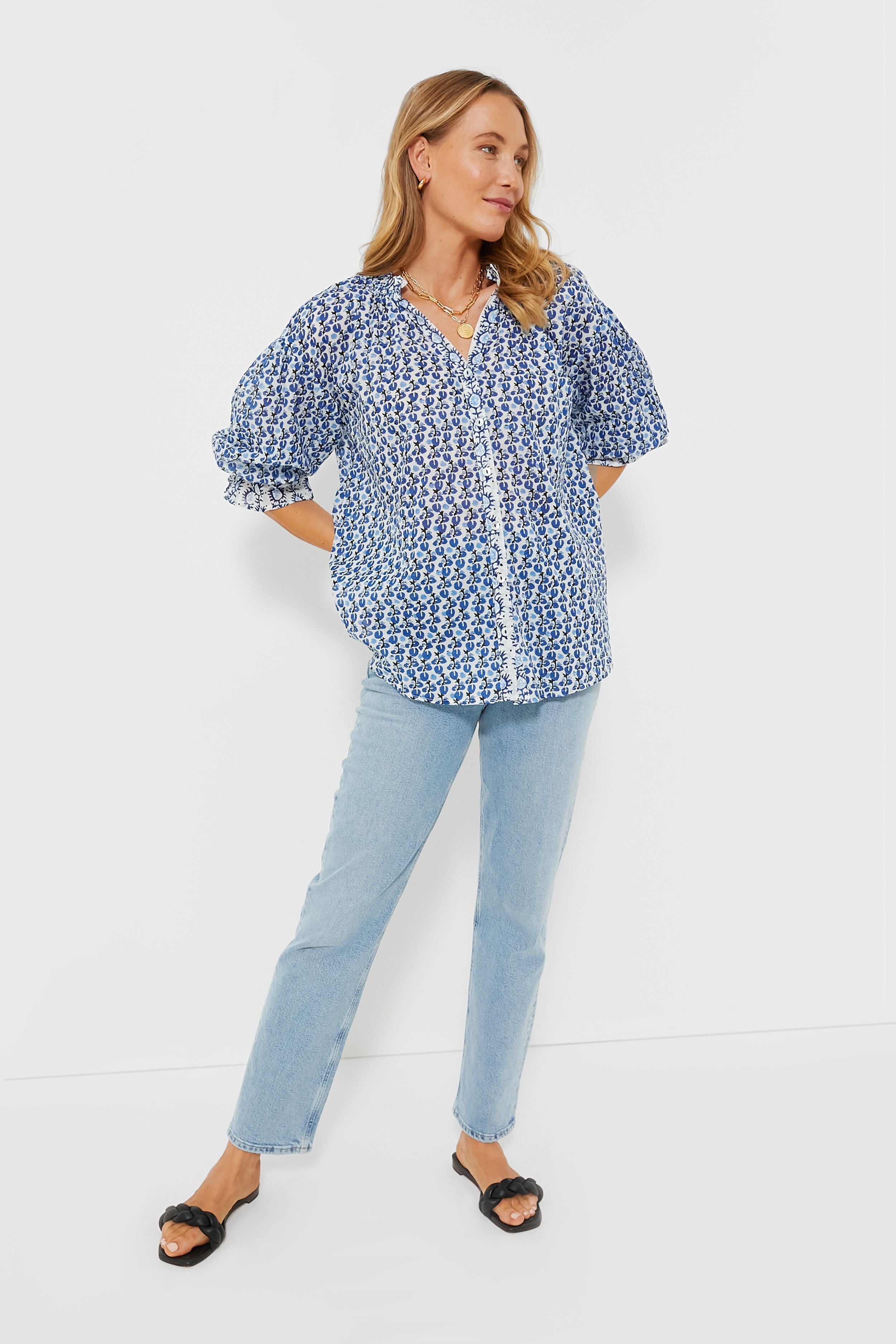 Blue Lavinia Rachel Shirt for Women - Stylish Casual Button Down Blouse for Everyday Wear | Perfect for Office, Dating & Weekend Outfits