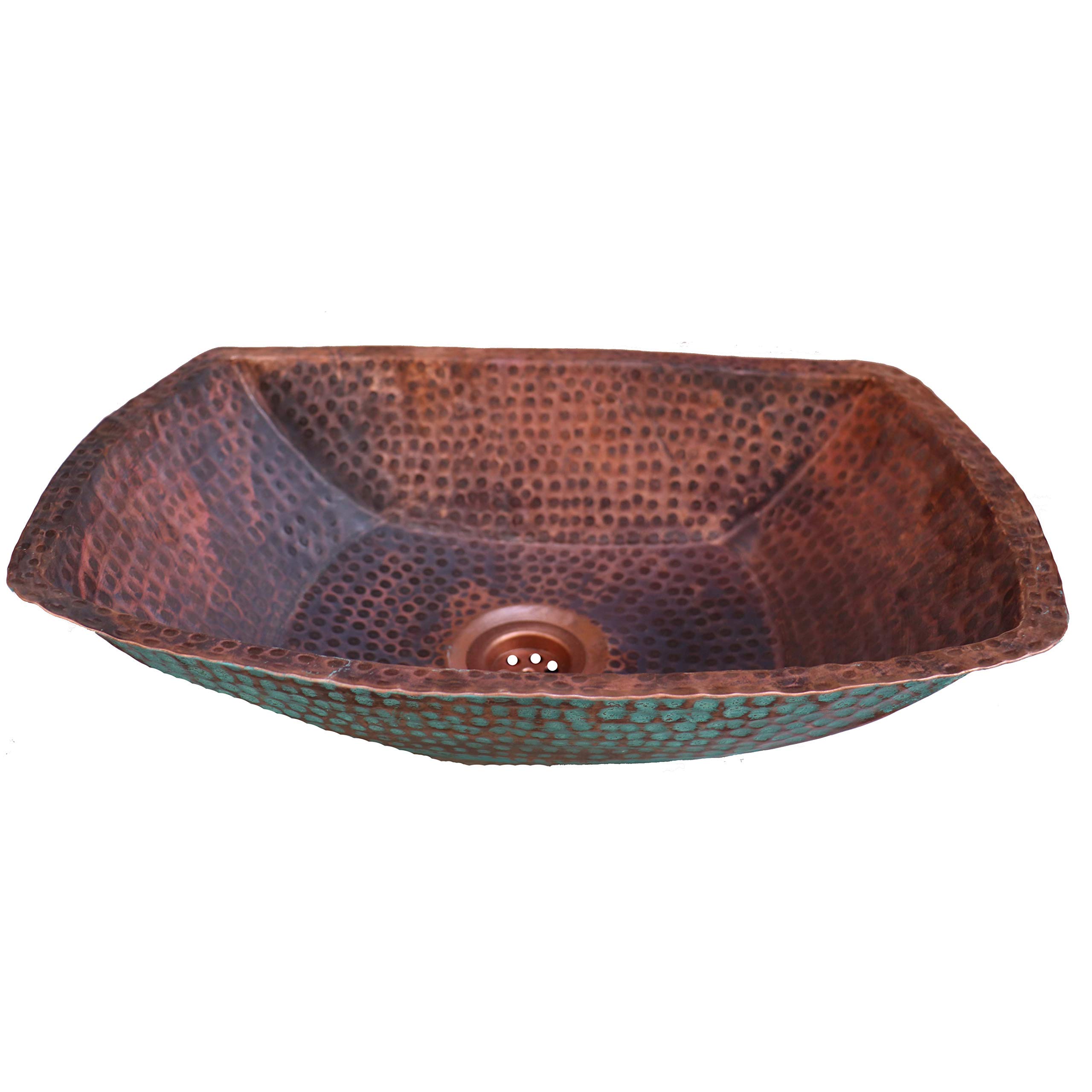 Rustic Green Hammered Copper Bar Sink - Rectangle Exterior Prep Sink for Kitchen, Bathroom & Laundry - Tempered Copper Wash Basin for Farmhouse, RV & Tiny Homes