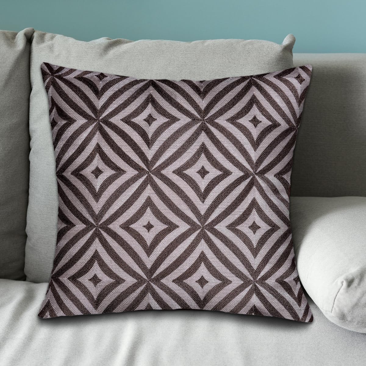 Decozen Embroidered Zipper Throw Pillow Covers 20x20 Inches - Soft Decorative Pillow Cases for Sofa, Couch, Bed, Living Room & Bedroom - Home & Office Decor in Beige Brown - Perfect for Cozy Reading Nooks & Accent Seating Areas
