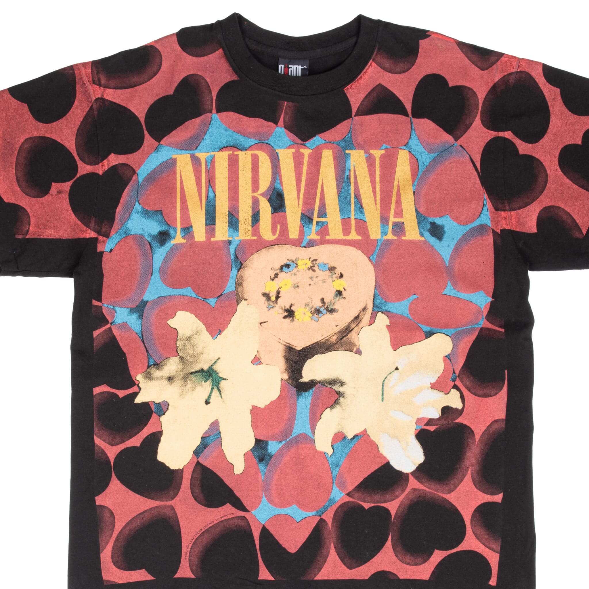 Vintage 1993 Nirvana Heart Box All Over Print Bootleg Tee Shirt XL - Made in USA - Perfect for Concerts, Grunge Fashion & 90s Retro Style