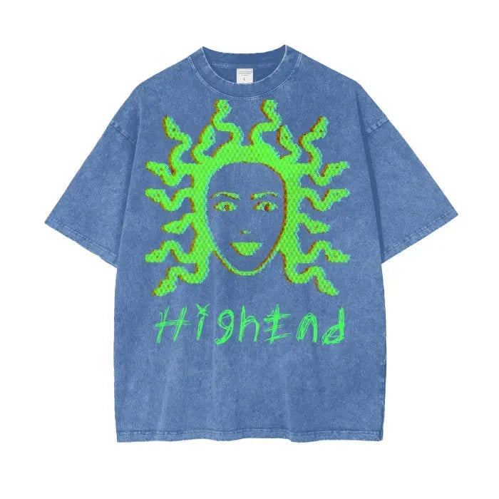 Premium Acid Wash Oversized T-Shirt with Embroidery Style Print - 250 GSM Heavyweight Cotton - Trendy Streetwear for Men & Women - Perfect for Casual Outfits, Parties, and Everyday Wear