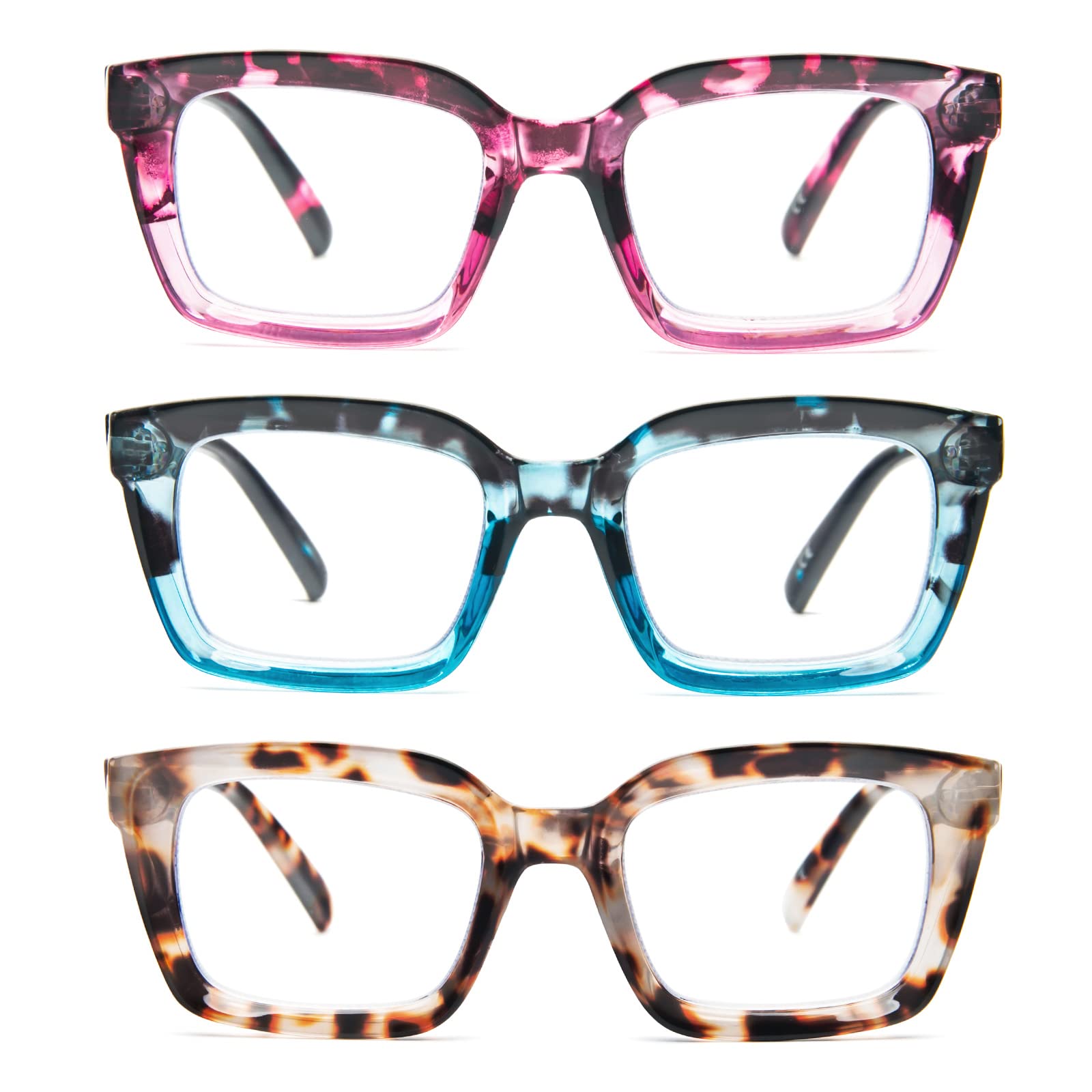 Blue Light Blocking Reading Glasses for Women - 3 Pack Oversized Computer Glasses with +3.5 Magnification, Fashion Square Frames (Oprah Style) - Perfect for Office Work, Screen Time & Reading