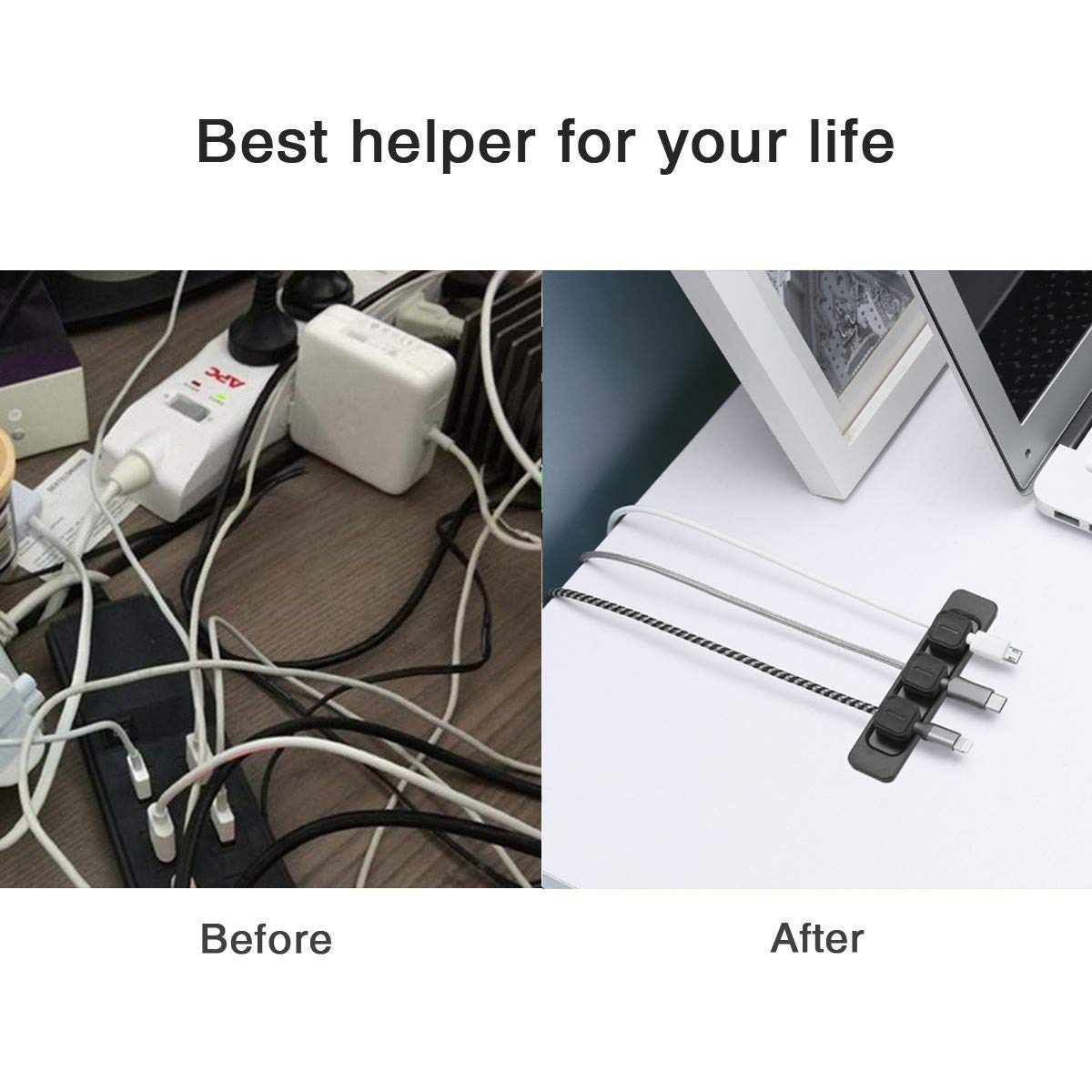 Magnetic Cable Organizer & Holder Clips - 2 Pack White Cord Management for Desk, Home, Office - Organize iPhone, Android, Charger, USB, Headphone Wires Neatly