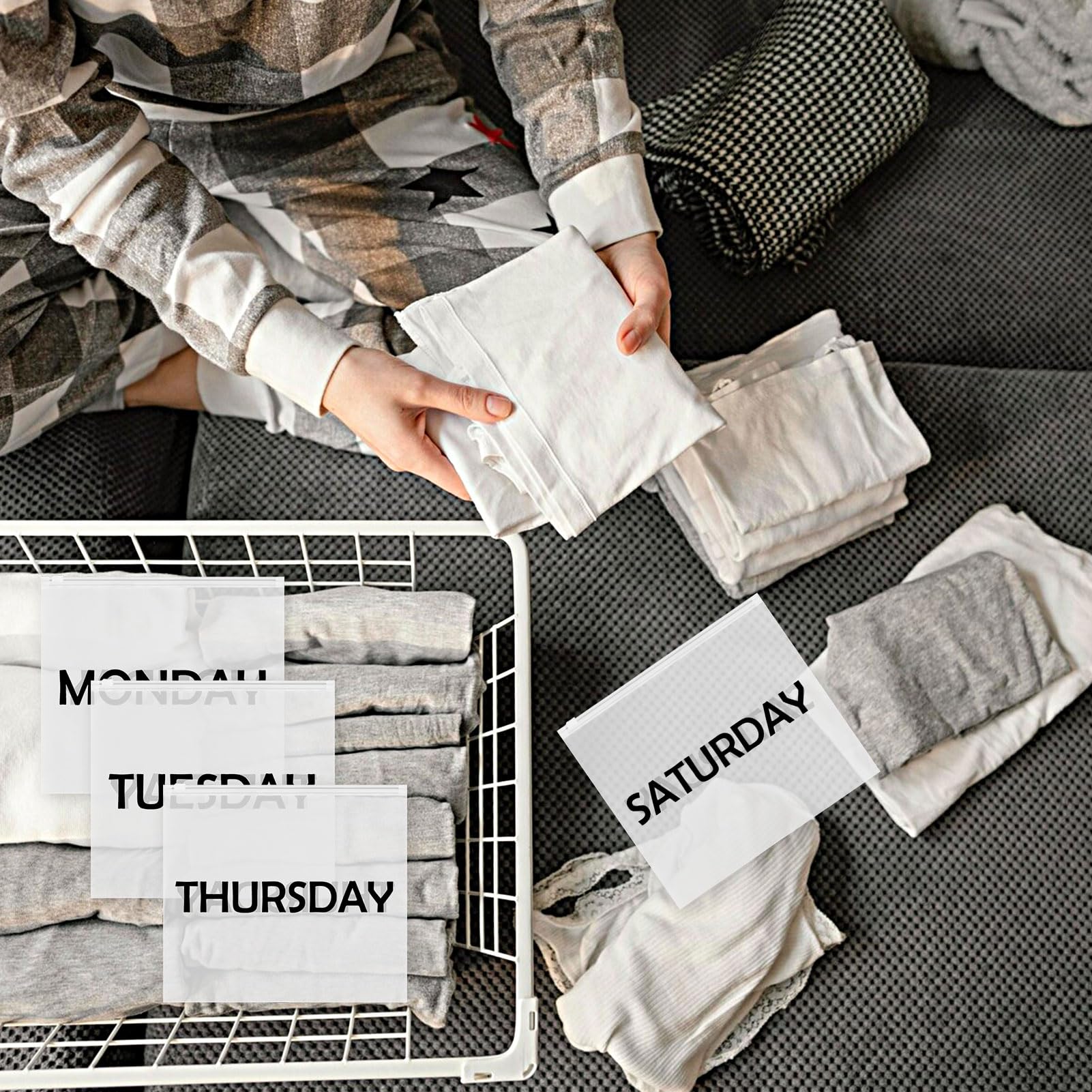 14-Piece Days of the Week Packing Cubes Set - Lightweight Travel Organizer Pouches for Suitcases, Luggage & Home Storage | Perfect for Vacations, Business Trips & Closet Organization (Black)
