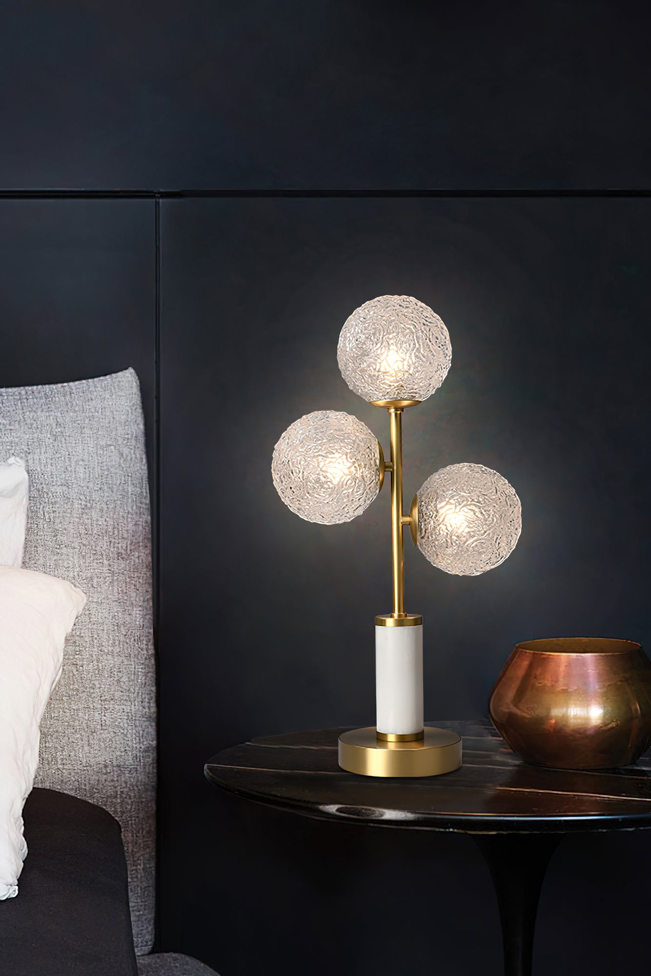 3-Head Glass Ball Table Lamp - Modern LED Desk Light for Bedroom, Living Room & Office - Stylish Ambient Lighting for Home Decor