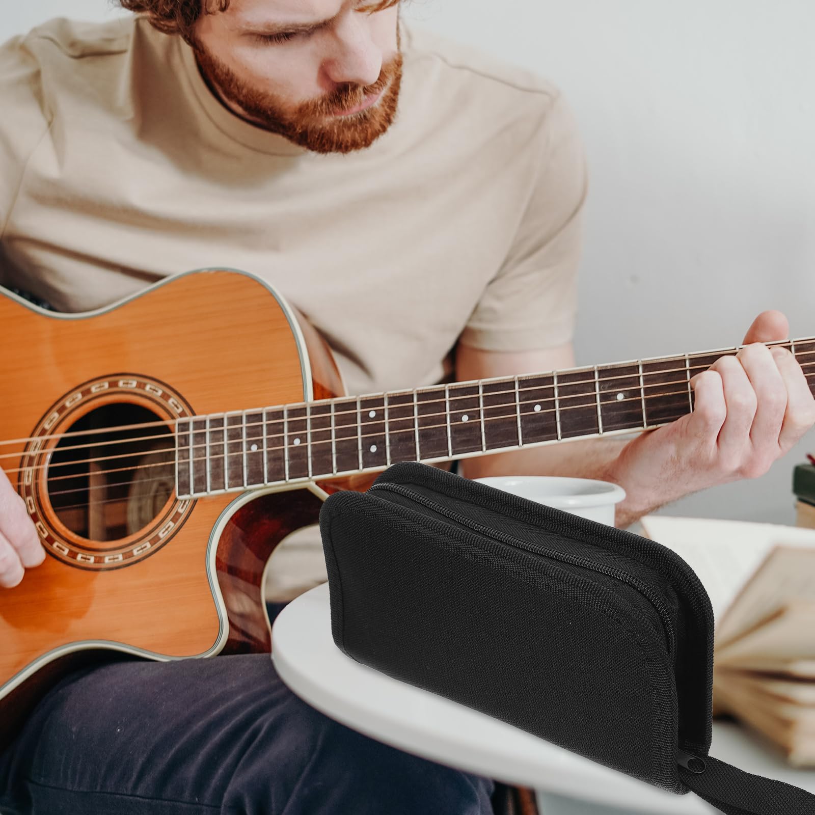 Foldable Guitar Accessory Organizer Bag - Black Storage Case for Picks, Strap, Capo & Strings | Easy Access Pockets | Perfect for Travel, Practice & Gig Storage