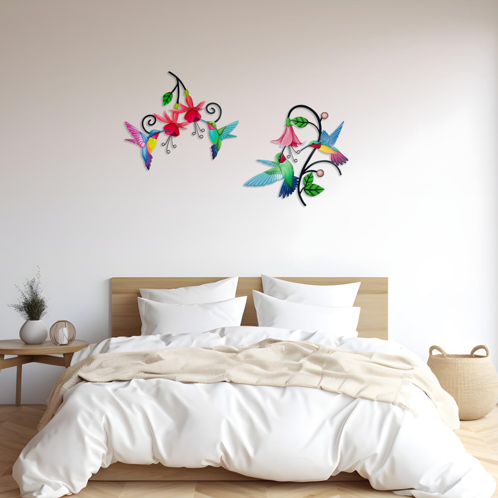 2 Pack Metal Hummingbird Wall Art - Outdoor Garden Decor for Patio, Fence & Balcony