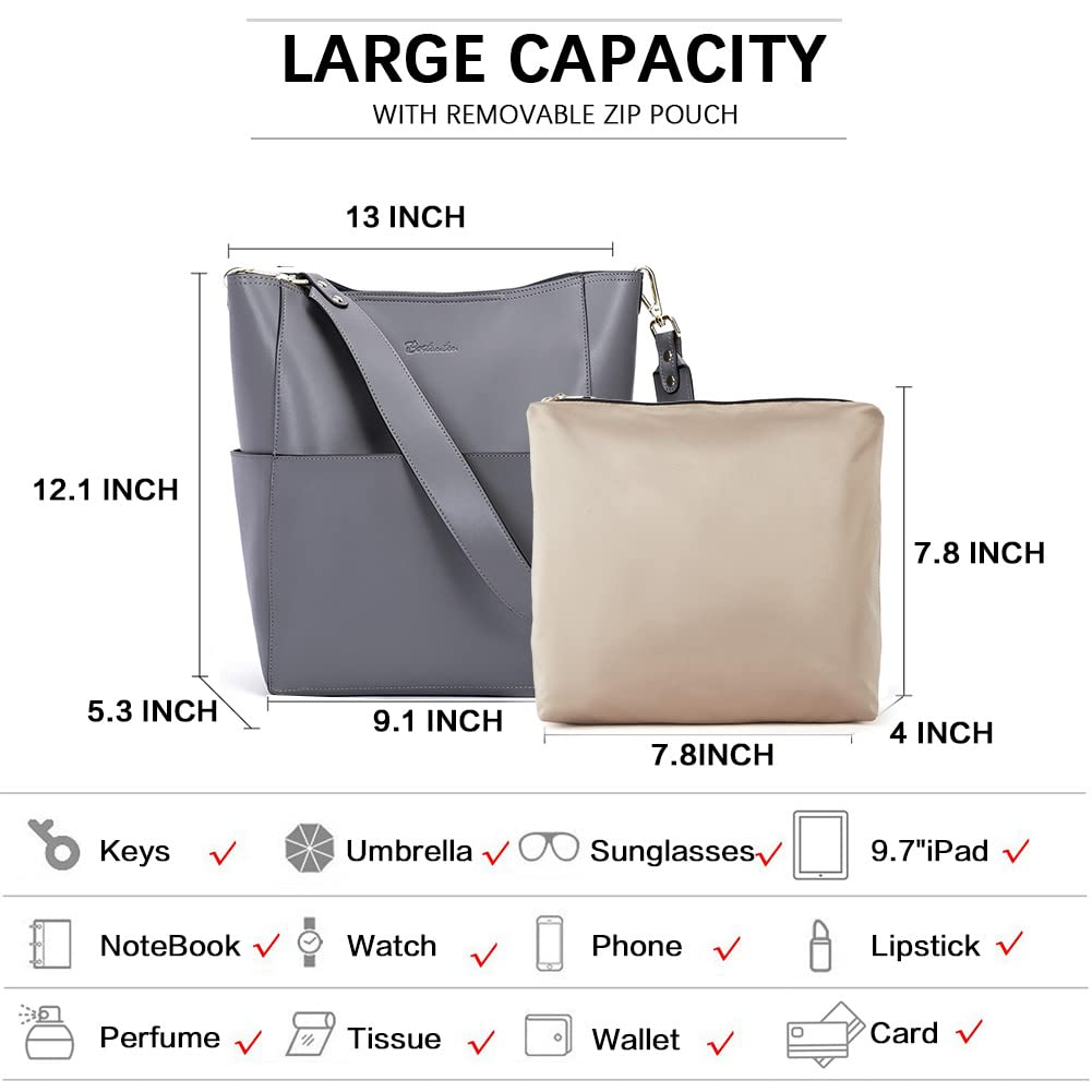 BOSTANTEN Women's Genuine Leather Designer Handbag - Stylish Tote Purse & Shoulder Bucket Bag for Work, Travel & Everyday Use