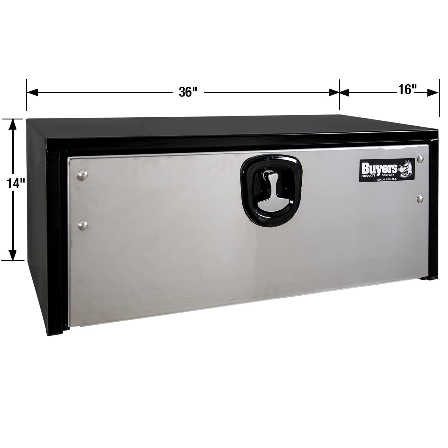 Buyers Products 1703705 Black Steel Underbody Truck Tool Box - 14x16x36 Inch Storage Organizer with Polished Stainless Steel Door | Made in USA | Durable Work Truck Job Box for Tools & Equipment (Perfect for Construction, Landscaping & Fleet Vehicles)