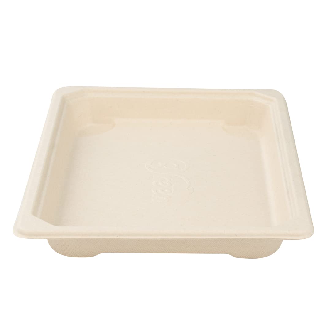 Eco-Friendly 7.3 x 5 Inch Microwaveable Bagasse Sushi Trays - 100-Pack Brown Sugarcane Pulp Appetizer Plates | Freezer Safe, Biodegradable | Perfect for Restaurants, Catering & Sushi Bars