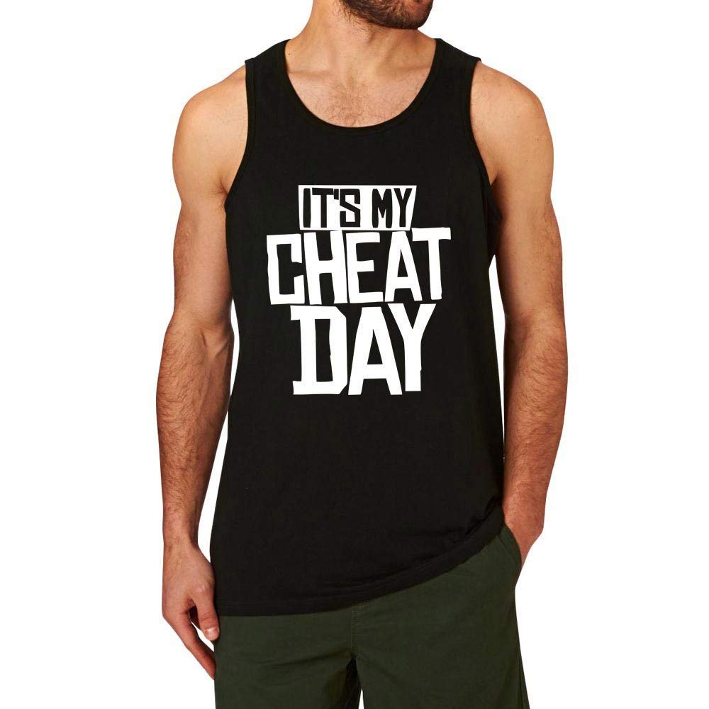 WINGZOO Men's Workout Tank Top - Funny 'It's My Cheat Day' Gym Shirt | Racerback Sleeveless Fitness Shirt for Running & Weightlifting