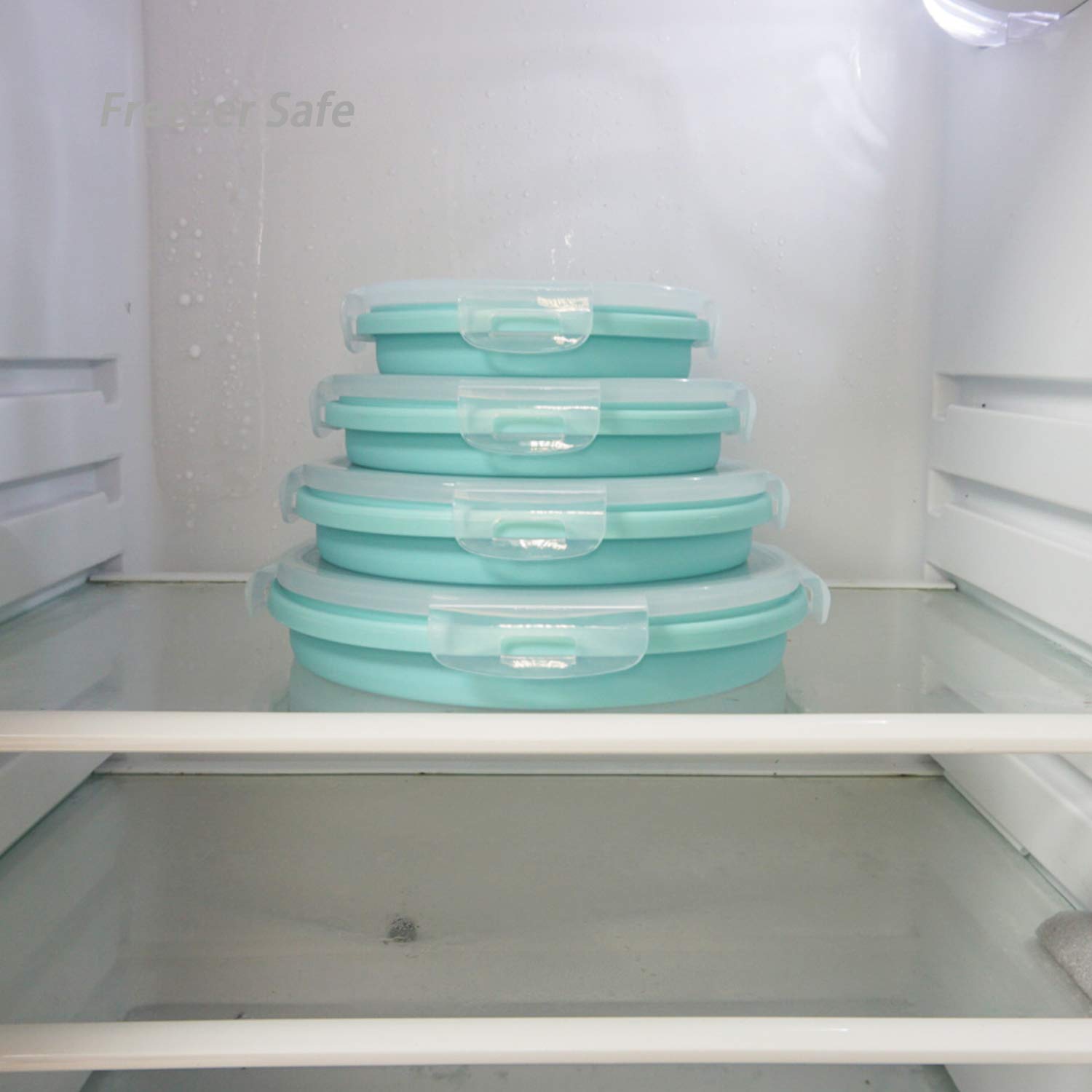 Collapsible Silicone Food Storage Bowls with Airtight Lids - 4-Piece Set (Blue) | Microwave & Freezer Safe | Perfect for Meal Prep, Kitchen Organization, RV Travel & Lunch Boxes