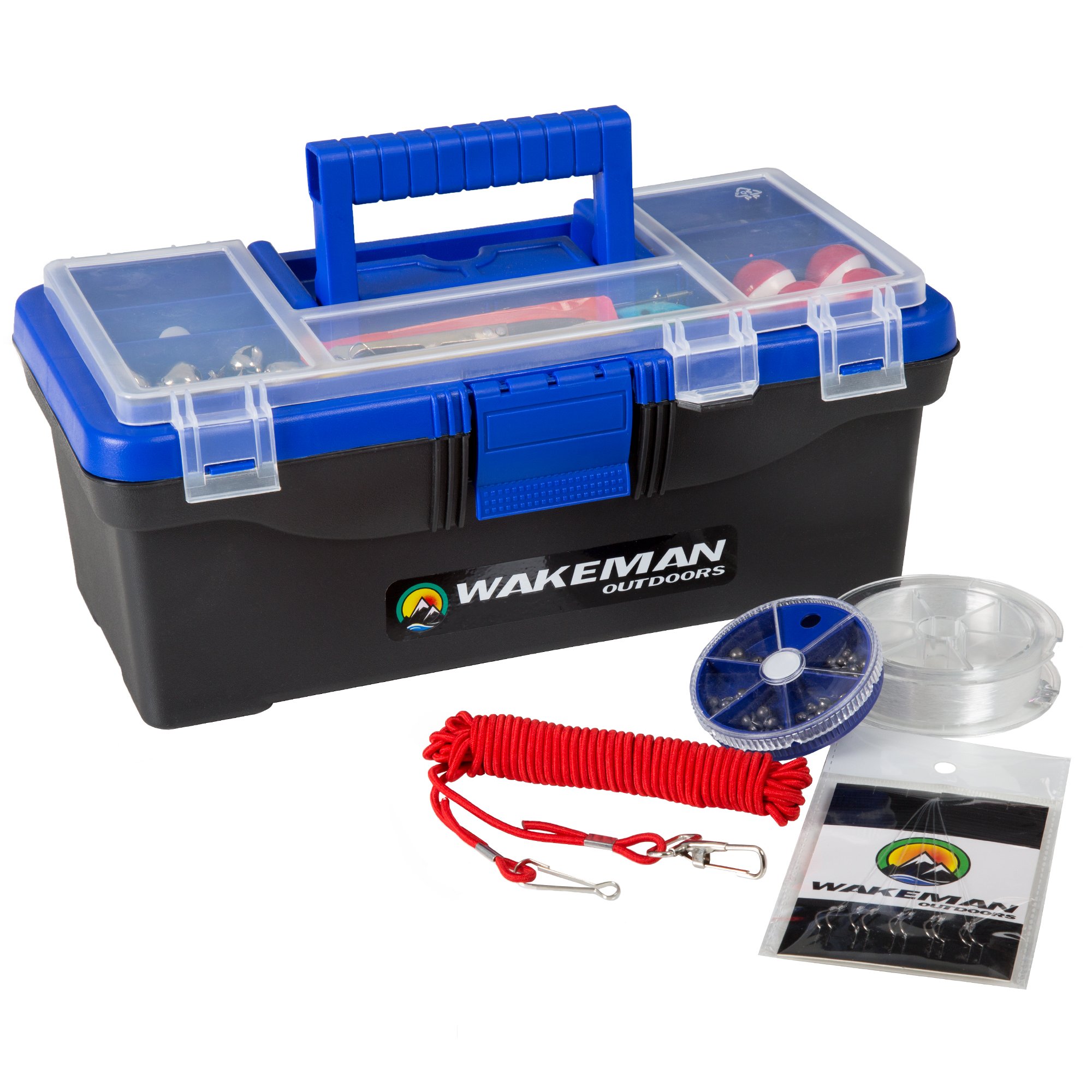 **Wakeman 55-Piece Fishing Tackle Set with Tackle Box – Includes Sinkers, Hooks, Lures, Bobbers, Swivels & Fishing Line – Complete Fishing Gear for Freshwater & Saltwater (Blue) – Perfect for Beginners & Anglers**