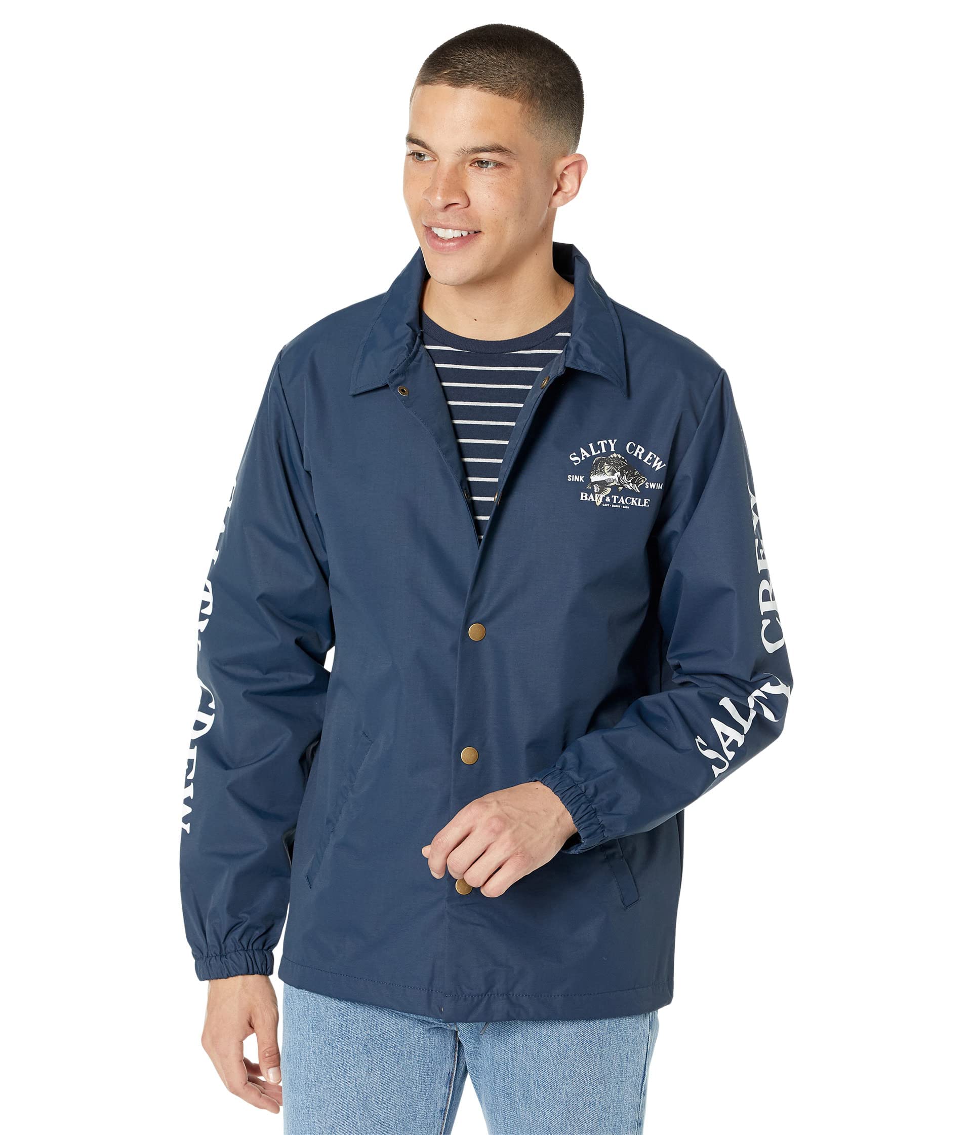 Salty Crew Bass Man Snap Jacket - Water-Resistant Fishing Jacket for Men - Perfect for Outdoor Fishing, Boating & Coastal Adventures