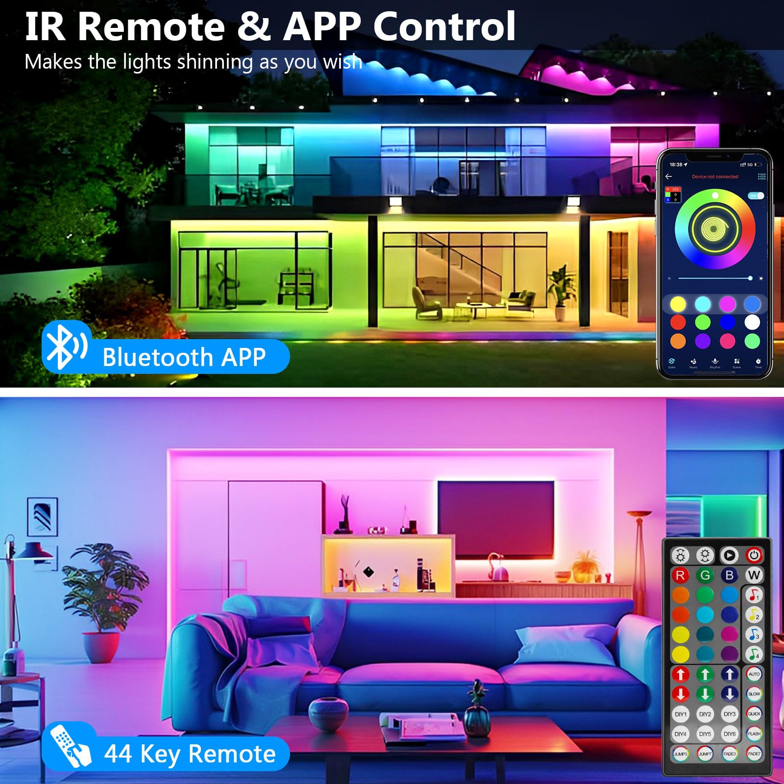 Smart RGB LED Strip Lights 10m - App & Remote Control, Music Sync, Cuttable Design - Perfect for Bedroom, Gaming Room, and Home Decoration