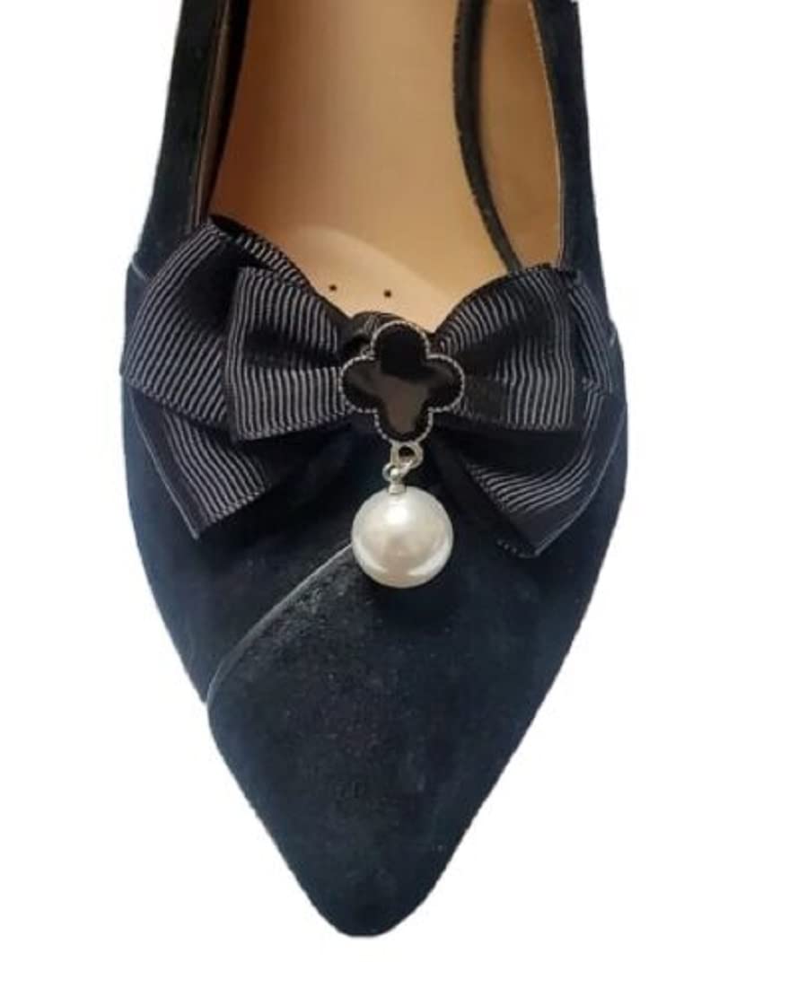 Elegant Black Bow with Charm Shoe Clips - 2 Pairs for Women's Shoes | Perfect for Weddings, Parties & Special Occasions