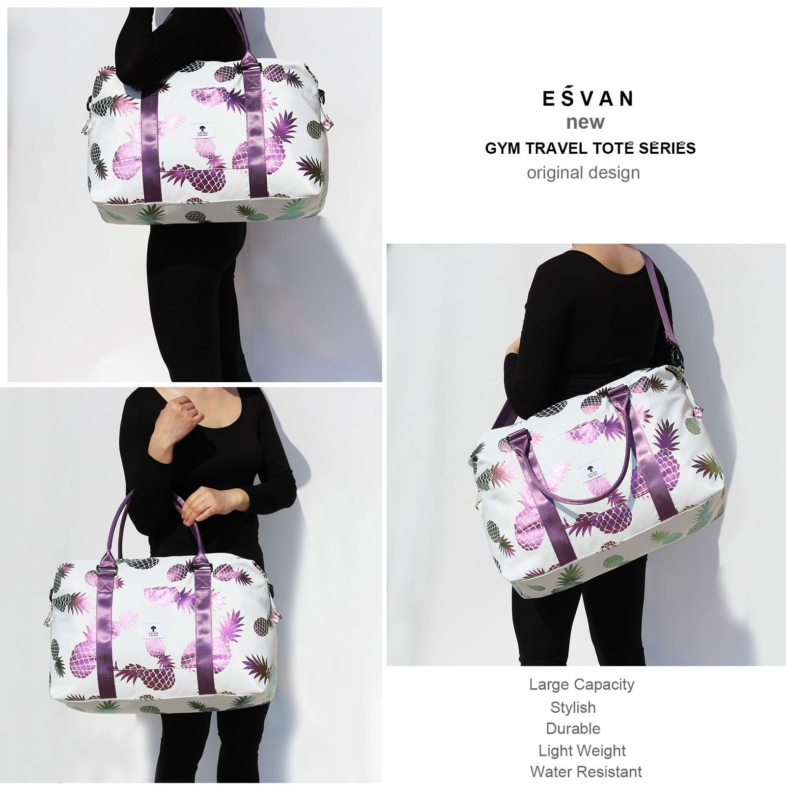 ESVAN Travel Tote Duffel Gym Bag - Waterproof Weekender Overnight Carry-on Crossbody Bag with Wet Pocket & Trolley Sleeve - Perfect for Gym, Travel, Work & Weekend Getaways