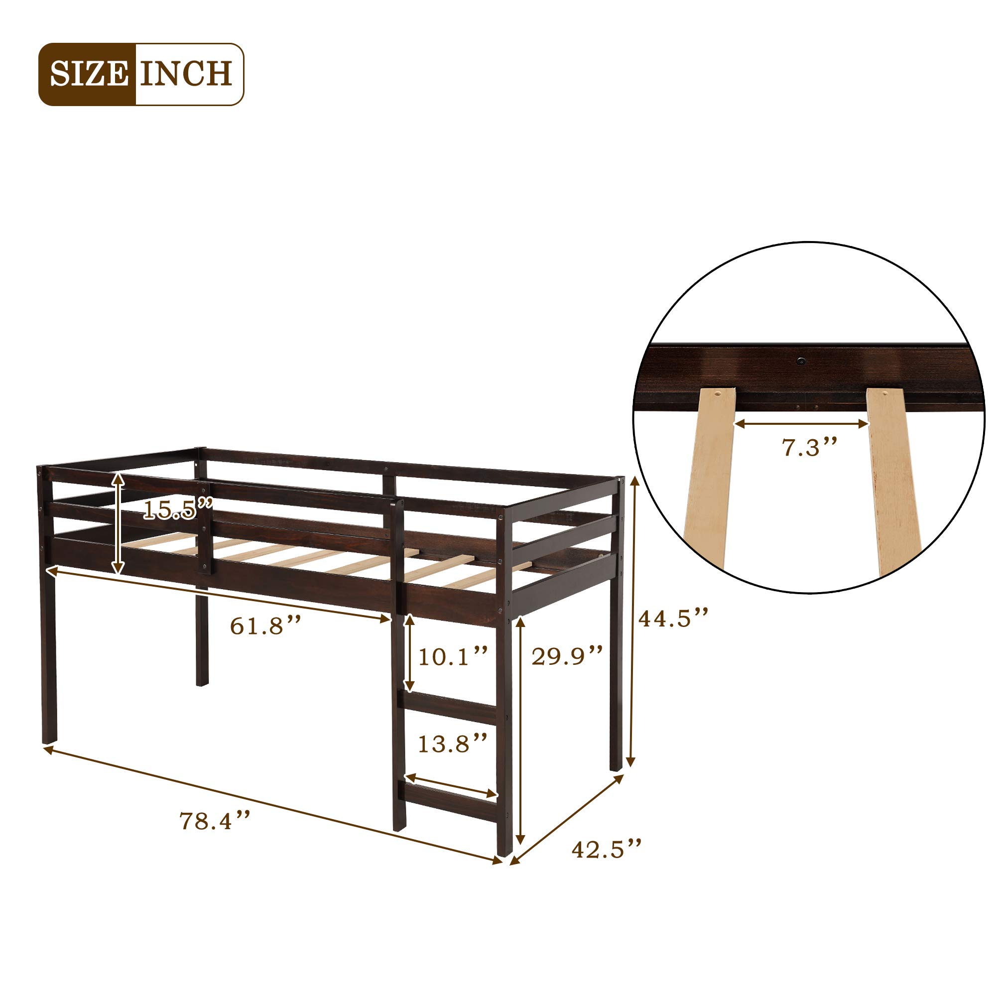 KLMM Kids Loft Bed with Rolling Desk, Storage Shelf, Guard Rail & Drawers - Twin Size Space-Saving Bed for Small Bedroom, Dorm or Apartment (Espresso Finish) - Perfect for Study, Sleep & Organization in Compact Spaces